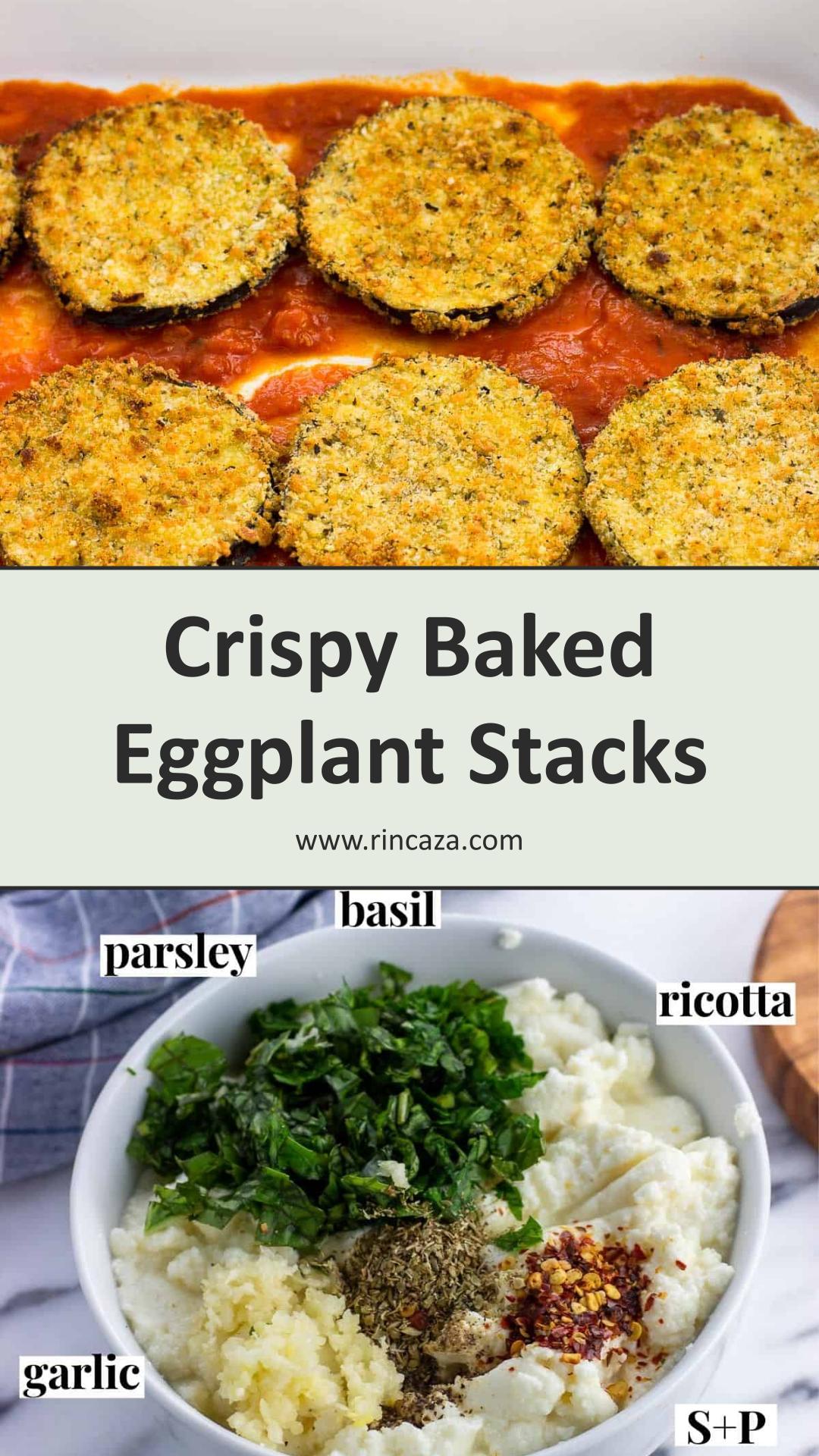 Baked Eggplant Stacks with Crisp Panko and Seasoned Ricotta — pin 3