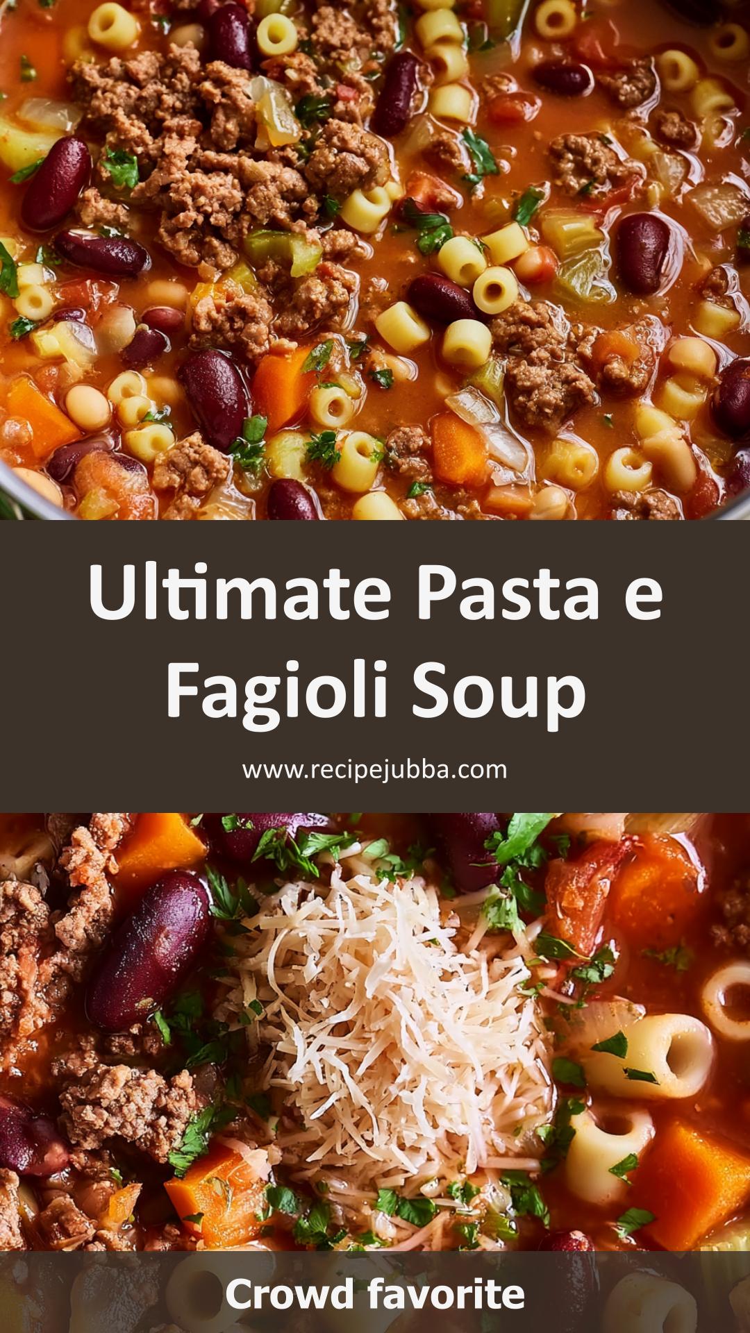 Pasta e Fagioli Soup with Beef, Two Beans, and Al Dente Ditalini — pin 1