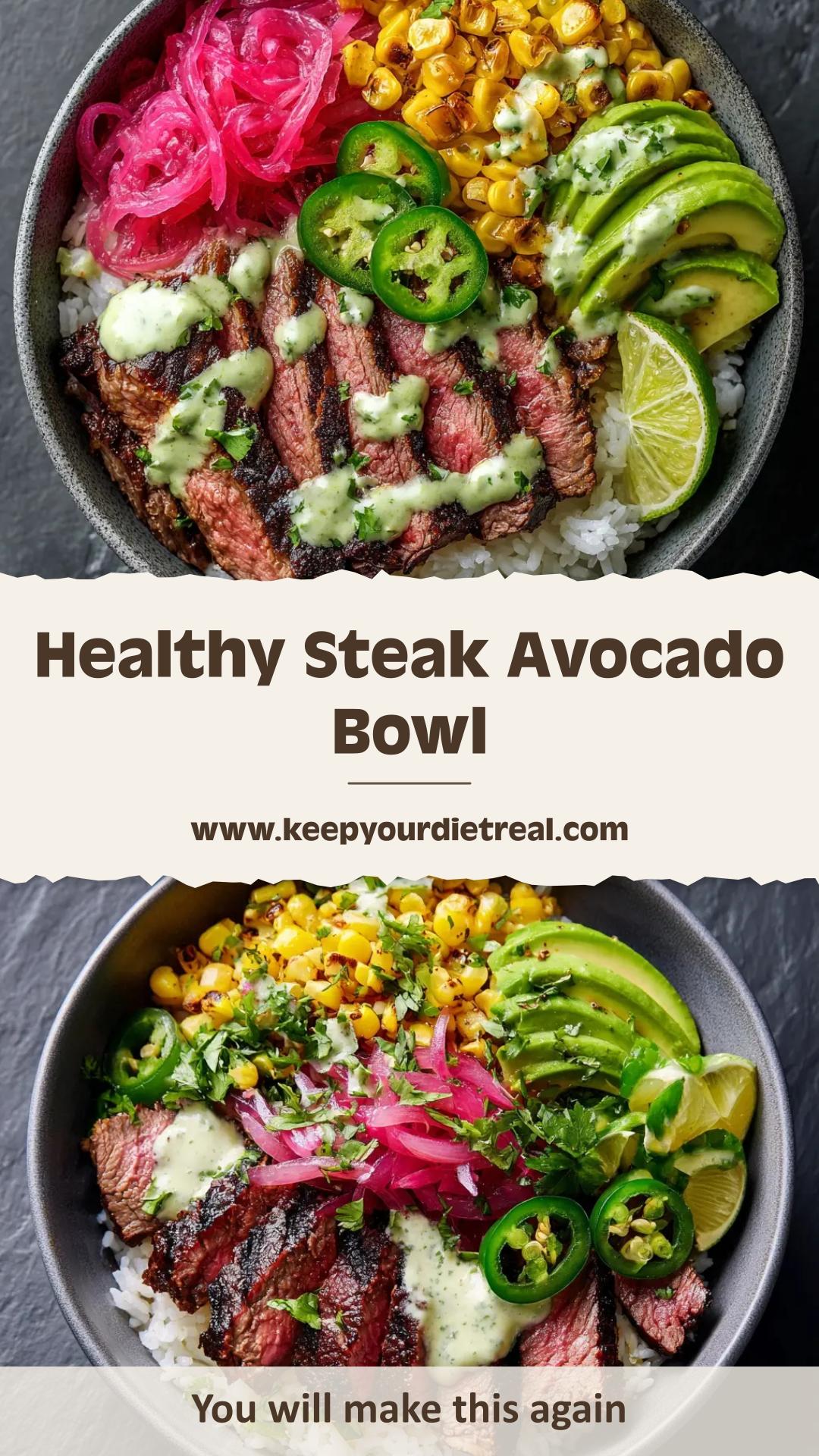 Steak and Avocado Bowl with Cilantro-Lime Vinaigrette — pin 2