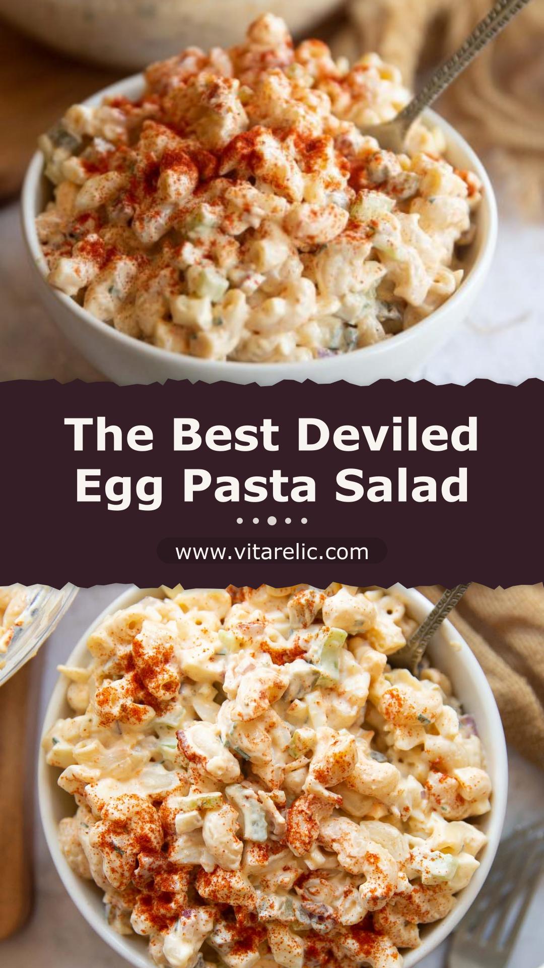Deviled Egg Pasta Salad with Bacon and Dill Pickles — pin 1