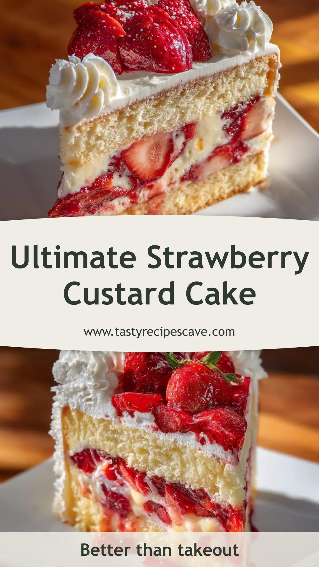 Strawberry Custard Cake with Vanilla Sponge and Fresh Strawberries — pin 2