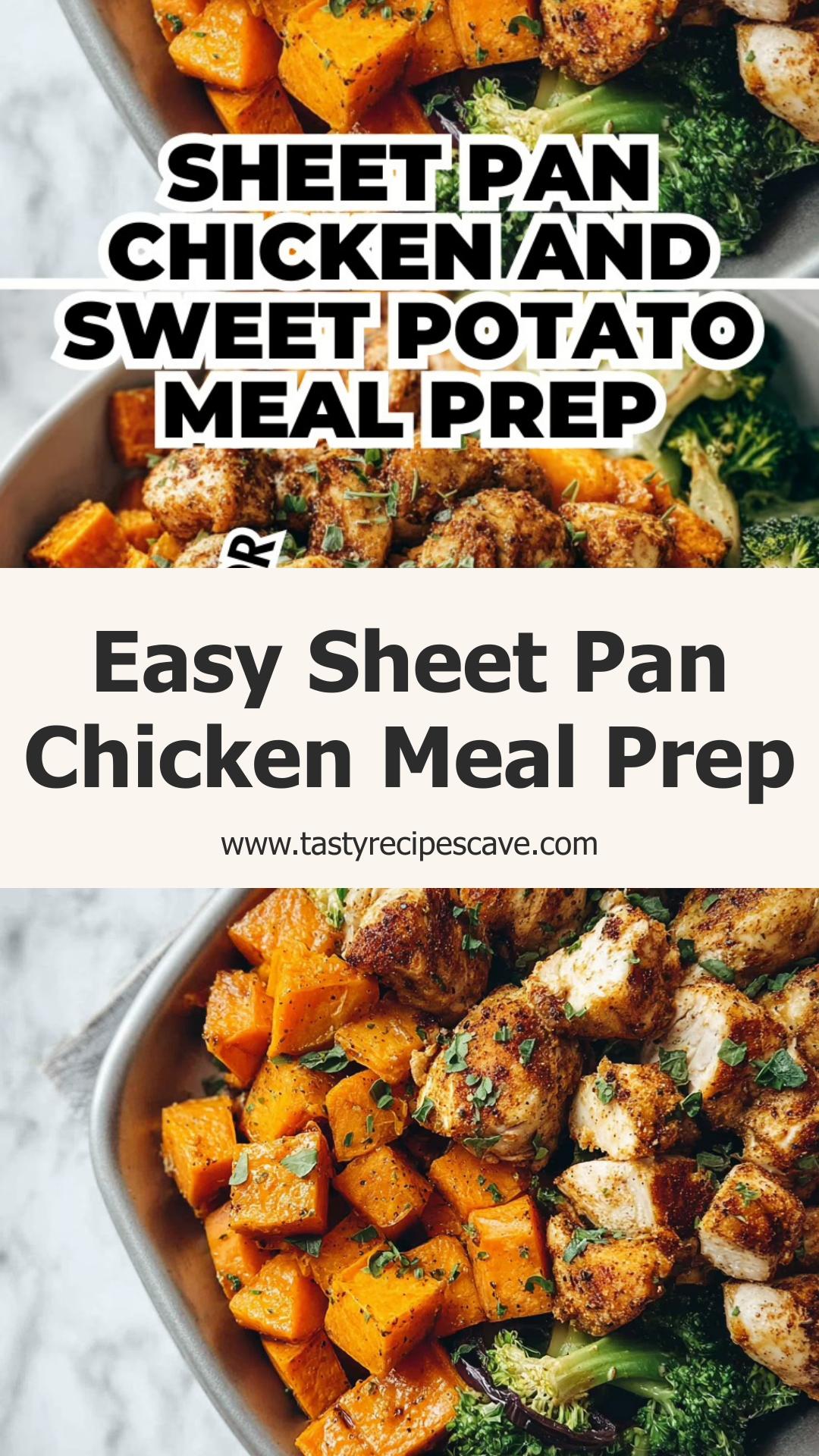 Sheet Pan Chicken and Sweet Potato Meal Prep with Roasted Broccoli — pin 1