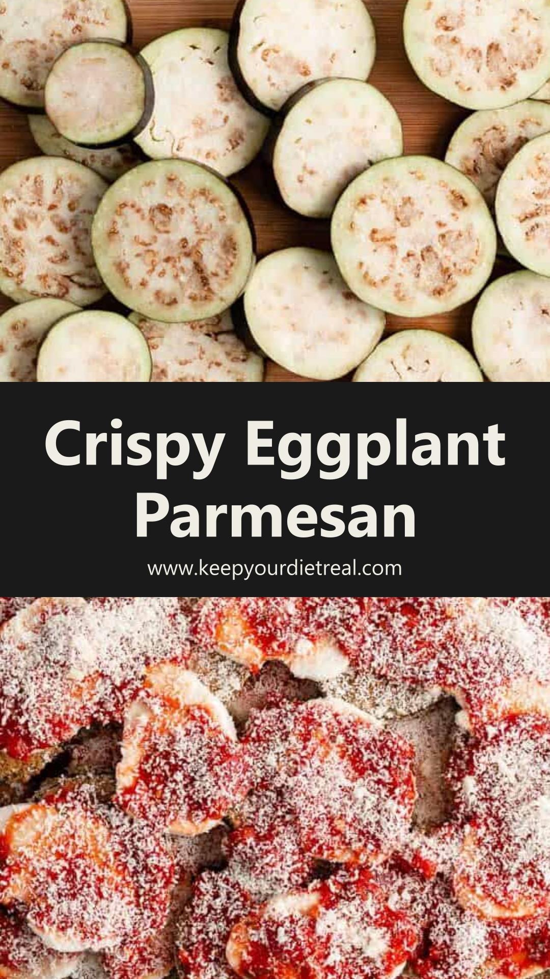Baked Eggplant Parmesan with Crispy Breaded Eggplant and Mozzarella — pin 1