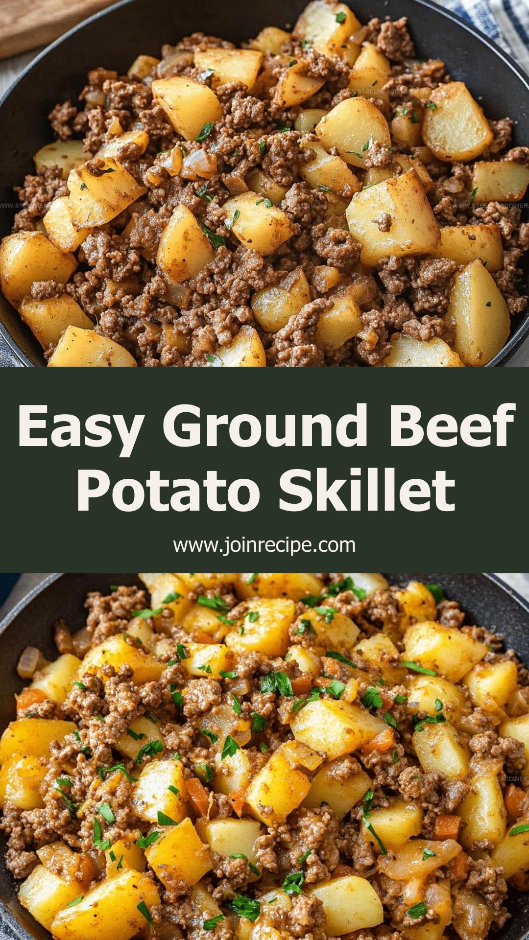 Ground Beef and Potatoes Skillet with Golden Potatoes and Shredded Cheese — pin 1