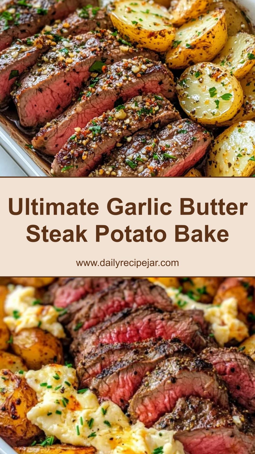 Garlic Butter Steak and Cheddar Potato Bake with Golden Cheddar Crust — pin 1