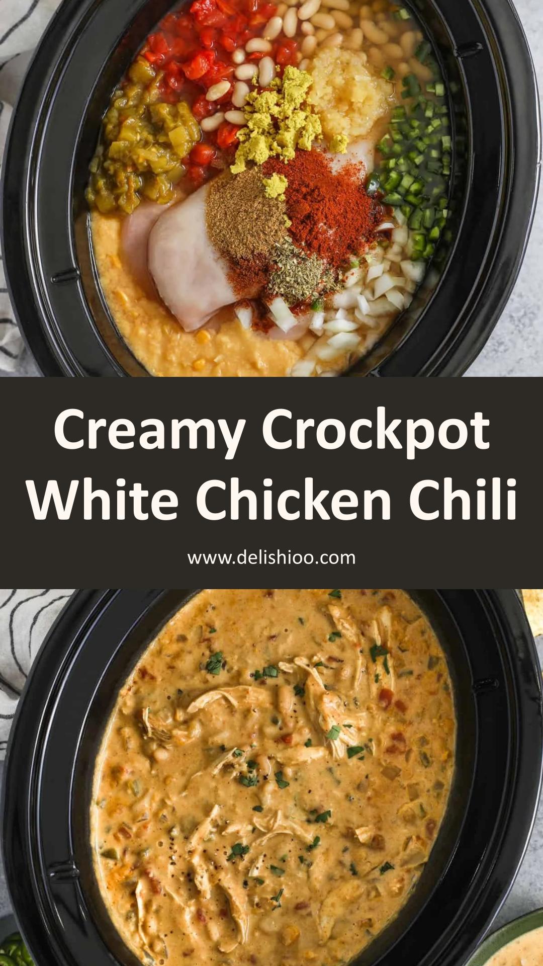 Crockpot White Chicken Chili: Creamy Make-Ahead Slow Cooker Dinner — pin 1
