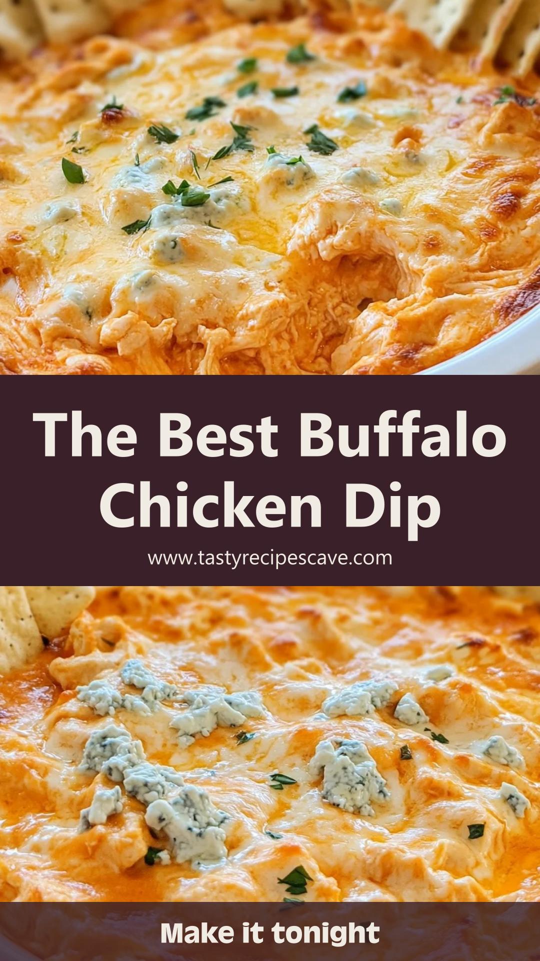 Buffalo Chicken Dip with Bubbly Cheddar and Tangy Buffalo Sauce — pin 1