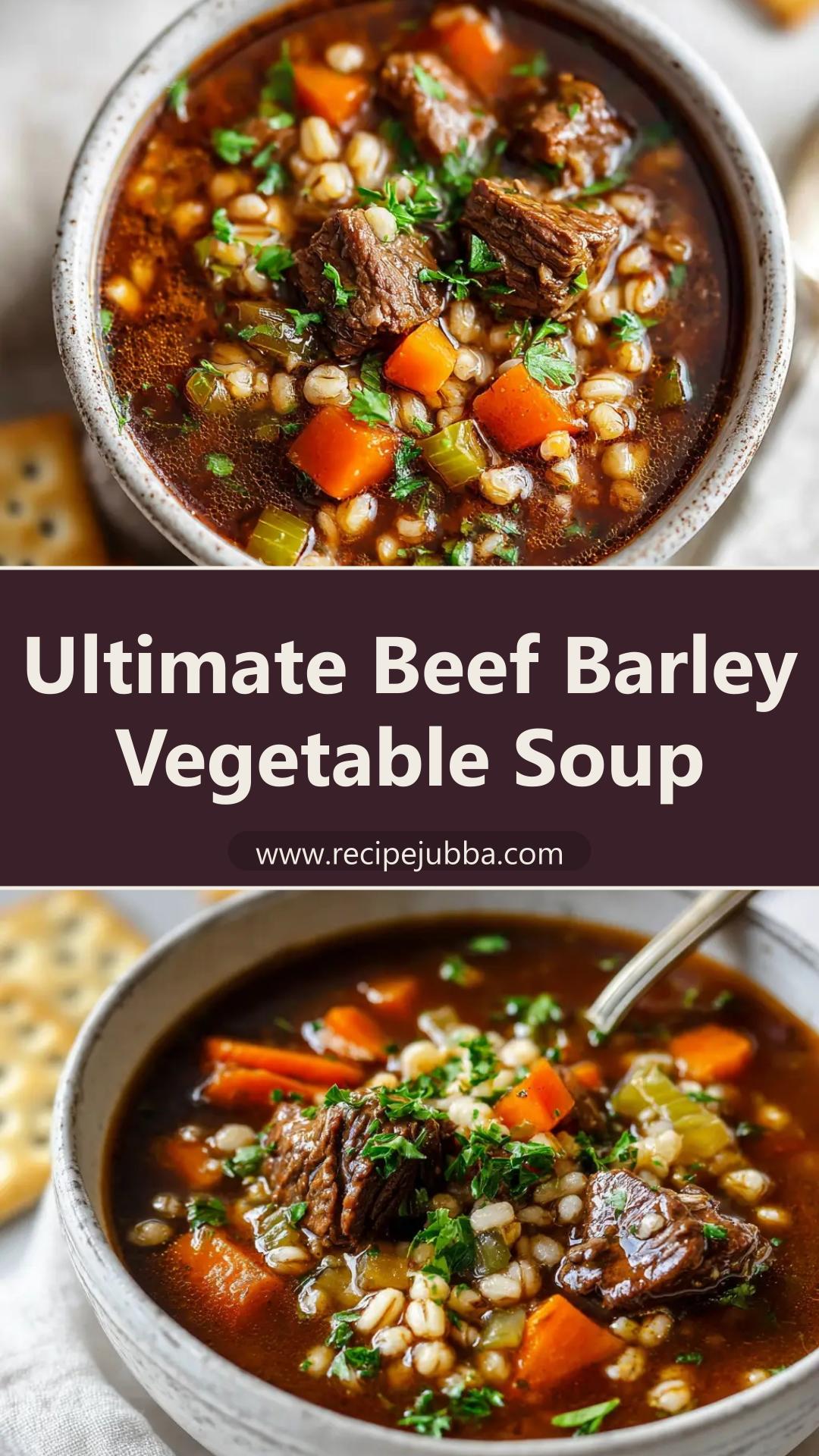 Beef Barley Vegetable Soup with Chuck Roast and Pearl Barley — pin 1