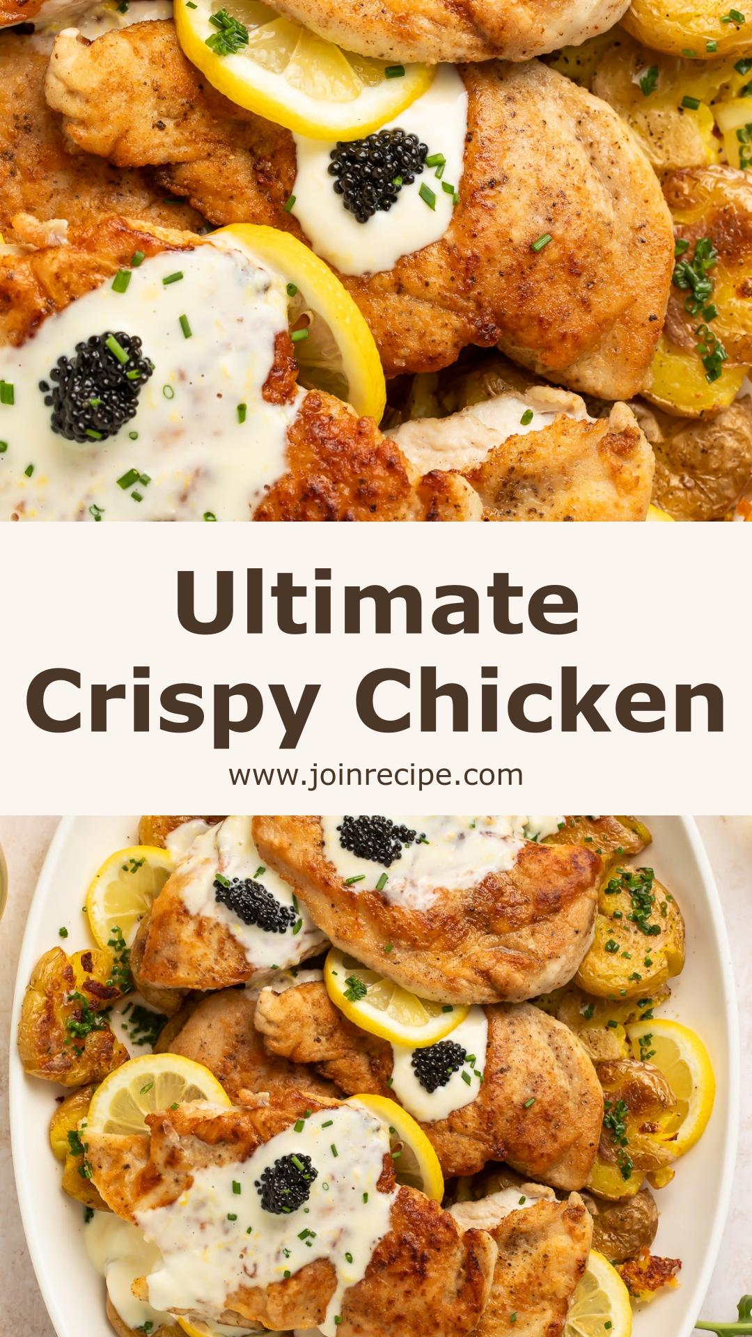Crispy Chicken with Lemony Crème, Caviar, and Chive Butter Potatoes — pin 1