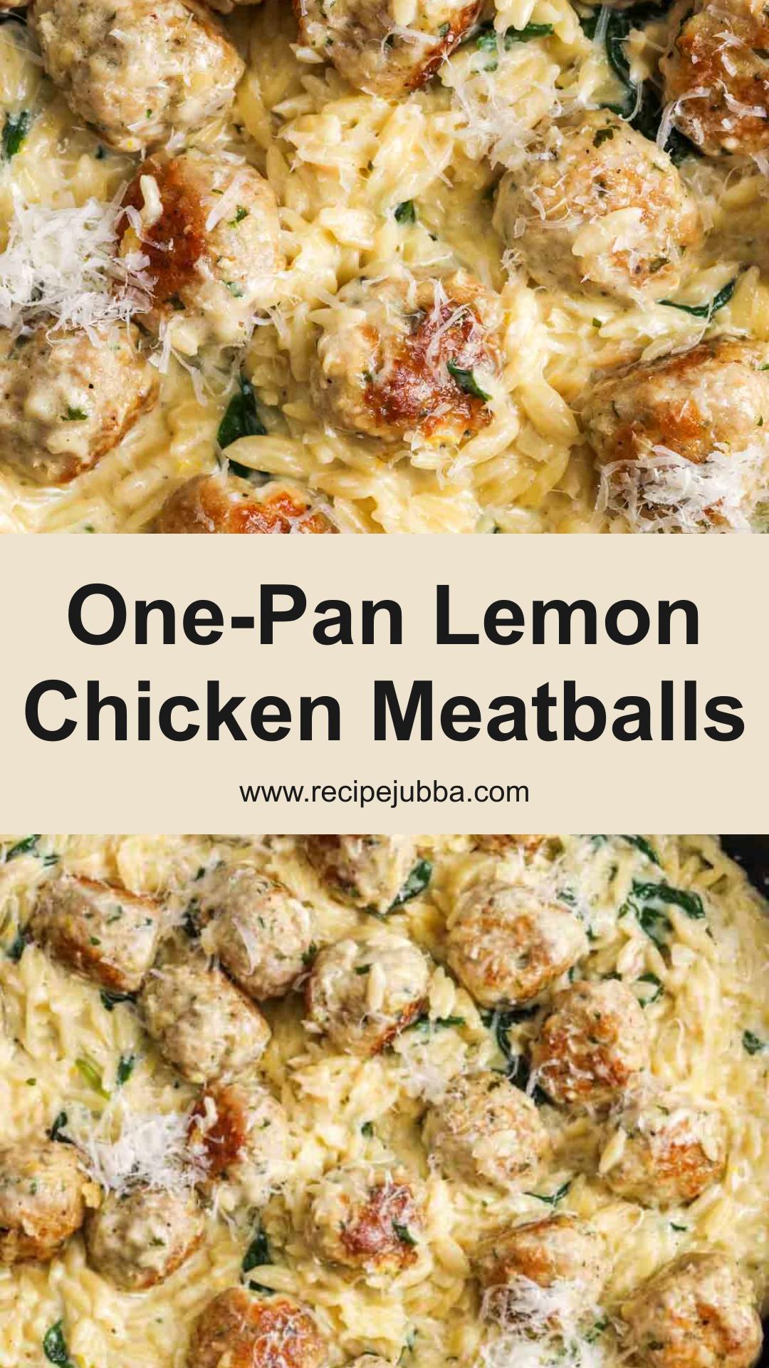 One Pan Lemon Chicken Meatballs and Orzo with Creamy Parmesan Spinach — pin 1