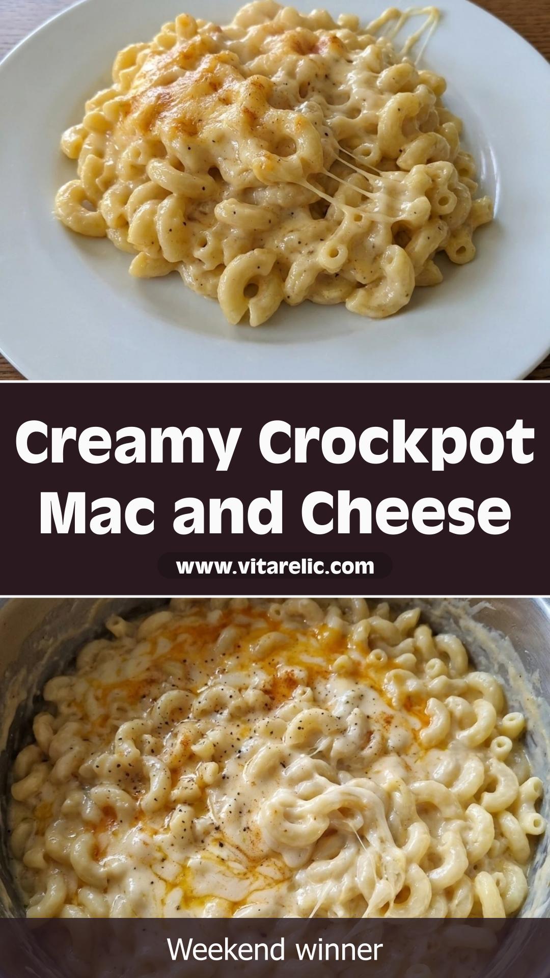 Crockpot Mac and Cheese with Tender Pasta and Three Cheeses — pin 1