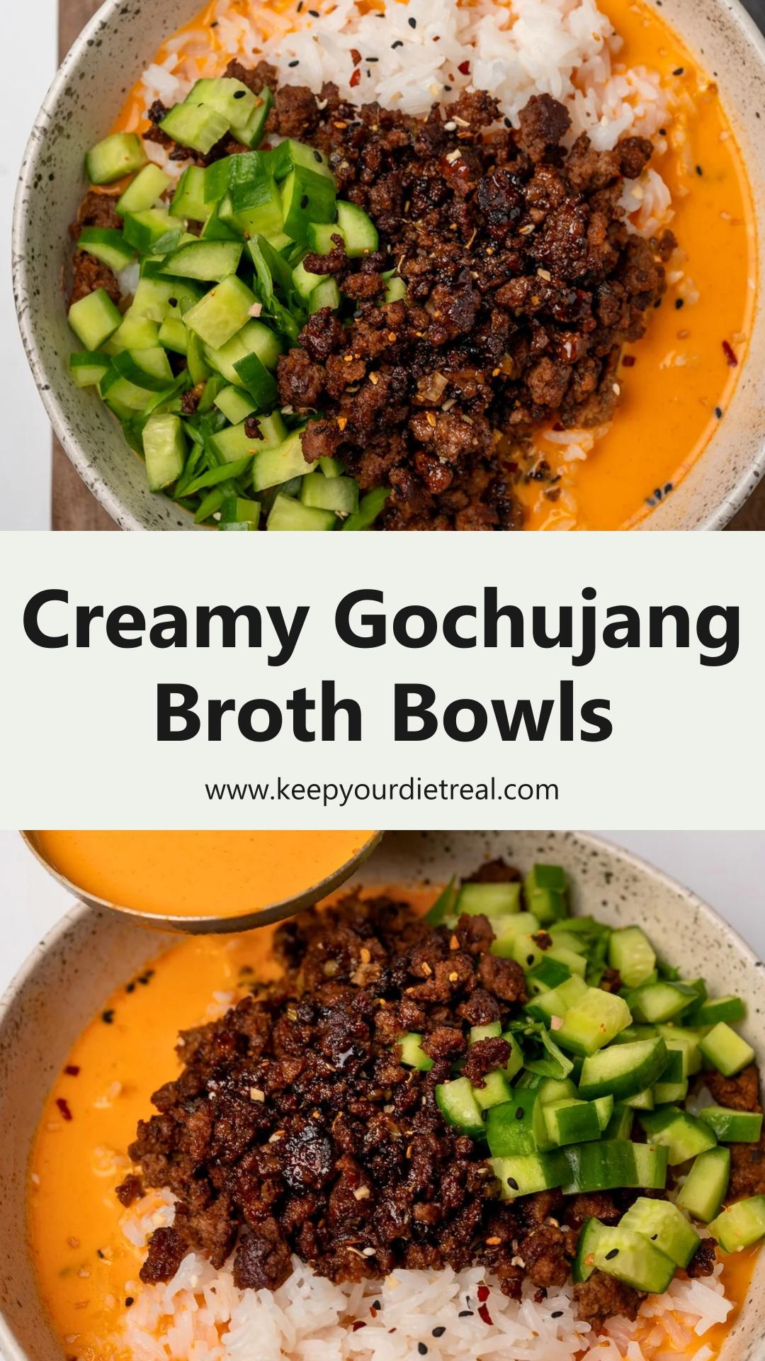 Creamy Gochujang Broth Bowls with Crispy Sesame Beef — pin 1