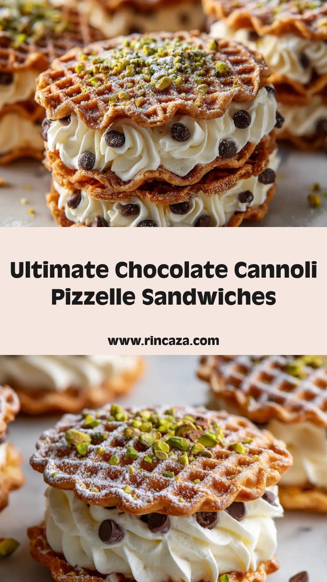Chocolate Cannoli Pizzelle Sandwiches with Chocolate Chip Ricotta Filling — pin 1