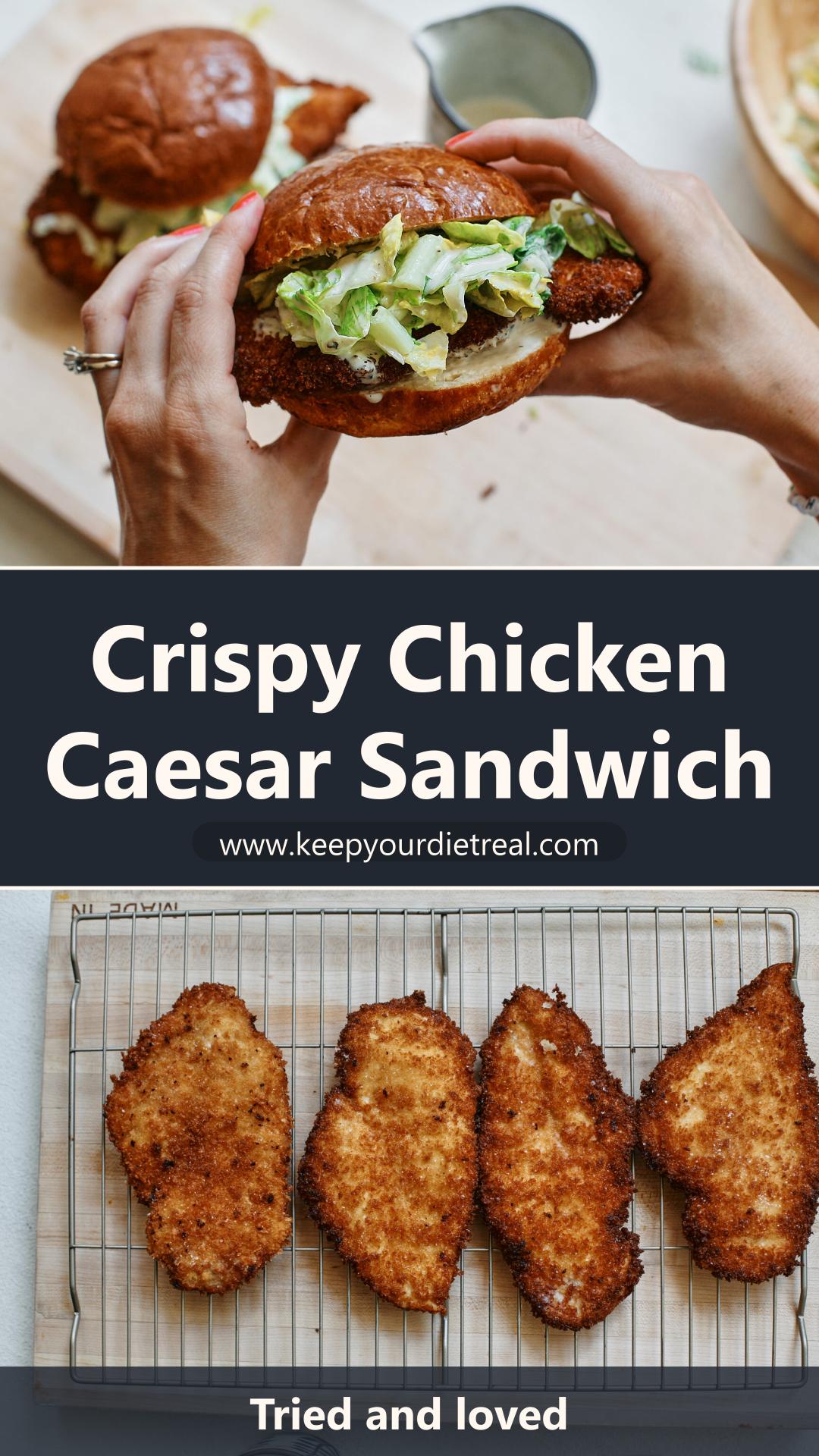 Crispy Chicken Caesar Sandwich with Tangy Dressing and Romaine — pin 1