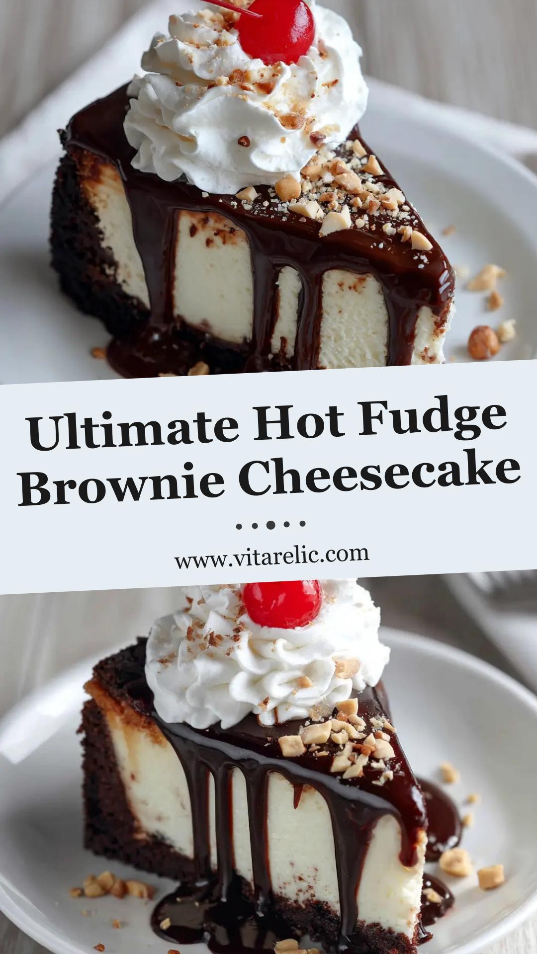 Hot Fudge Sundae Brownie Cheesecake with Roasted Peanuts — pin 2