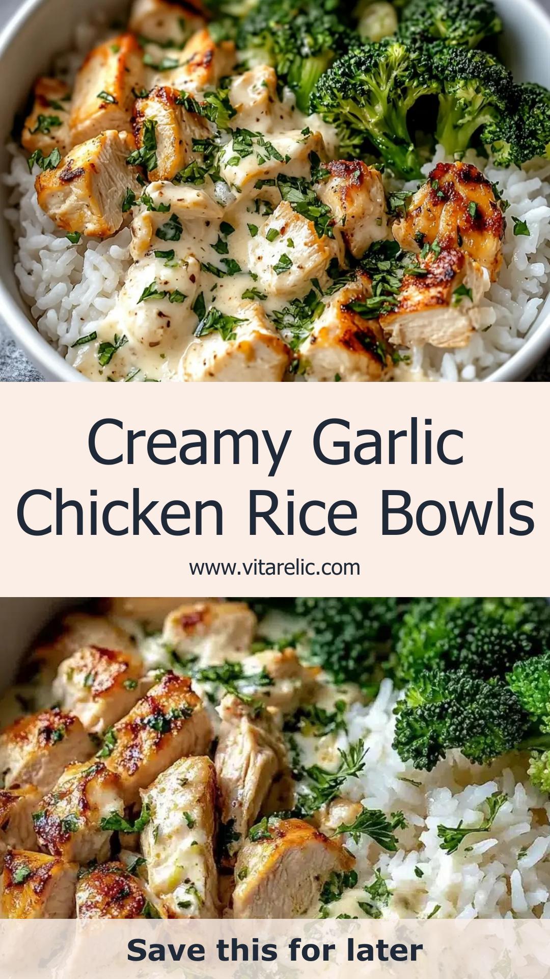 Creamy Garlic Chicken Rice Bowls with Parmesan Sauce and Broccoli — pin 2