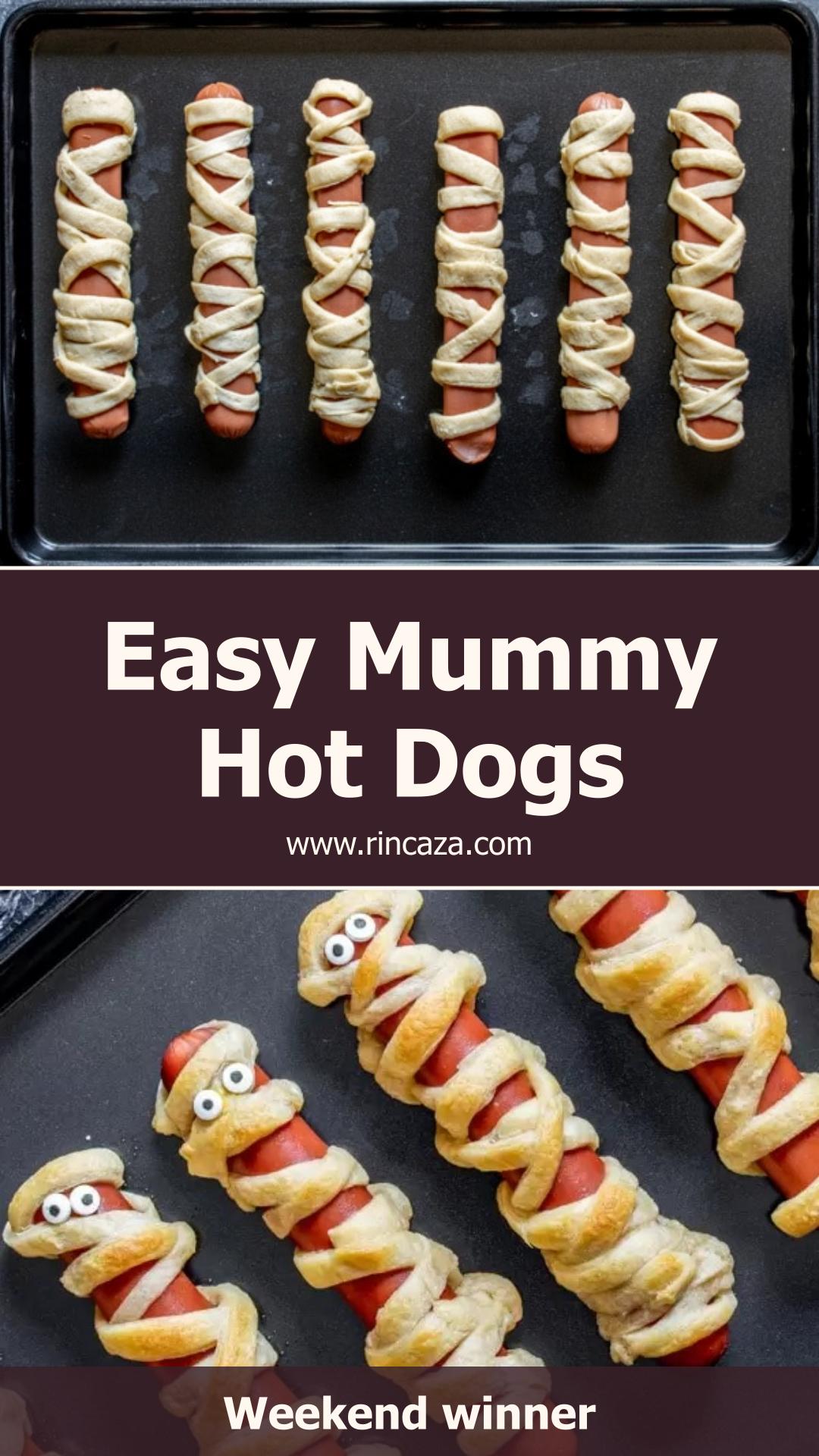 Mummy Hot Dogs with Golden Crescent Roll Bandages — pin 2
