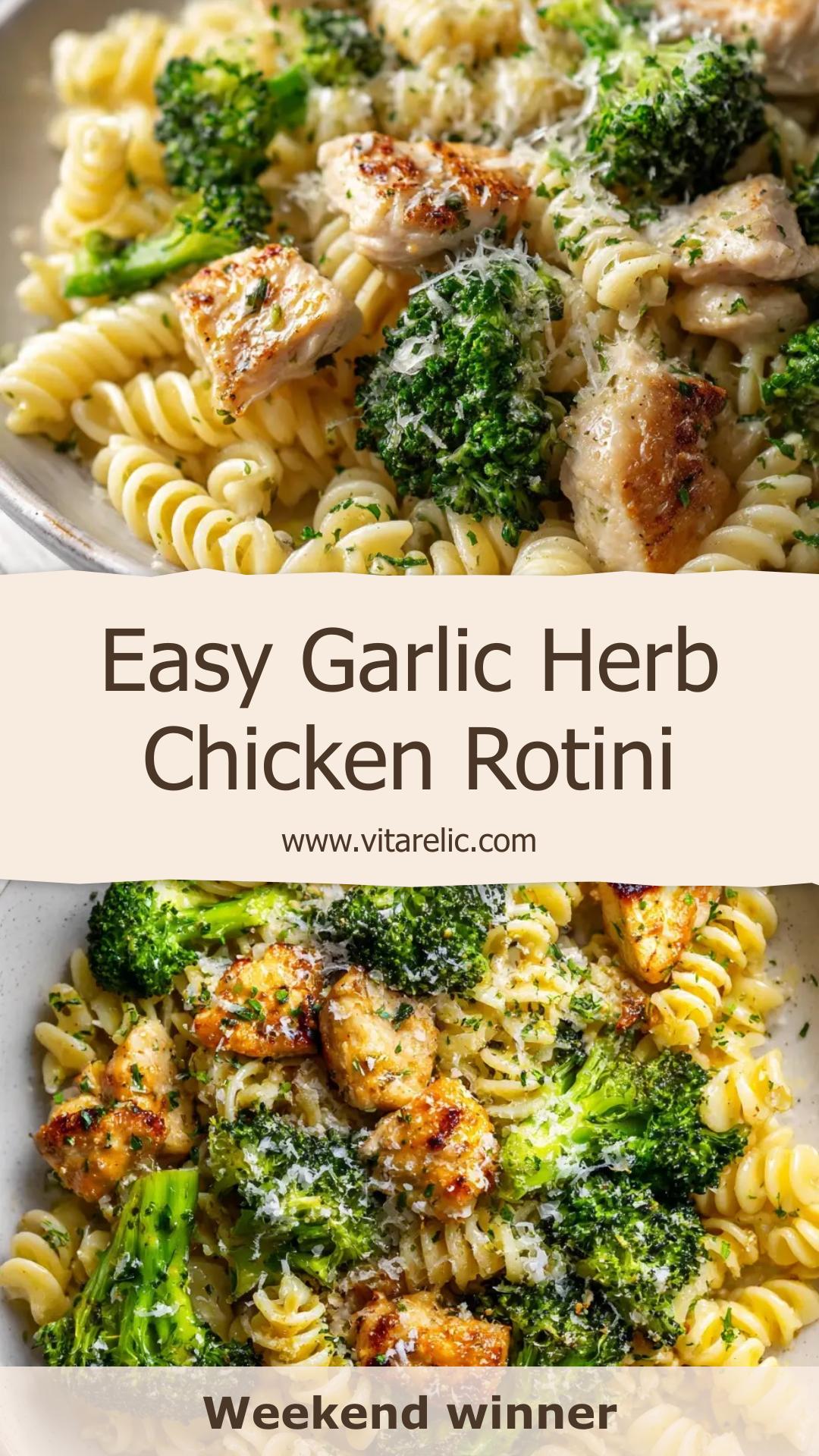 Garlic Herb Chicken and Broccoli Rotini with Parmesan — pin 1