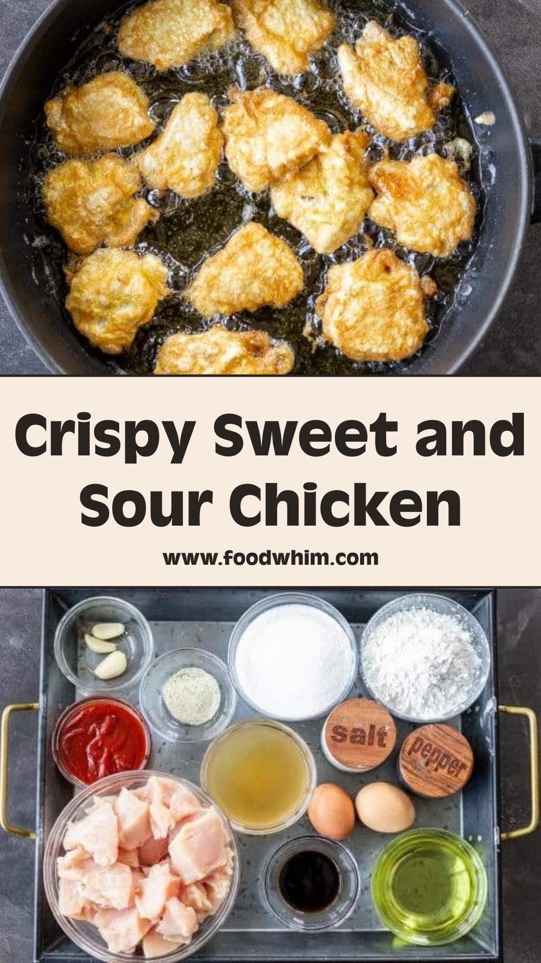 Sweet and Sour Chicken with Sticky Tangy Sauce and Crackly Cornstarch Crust — pin 1