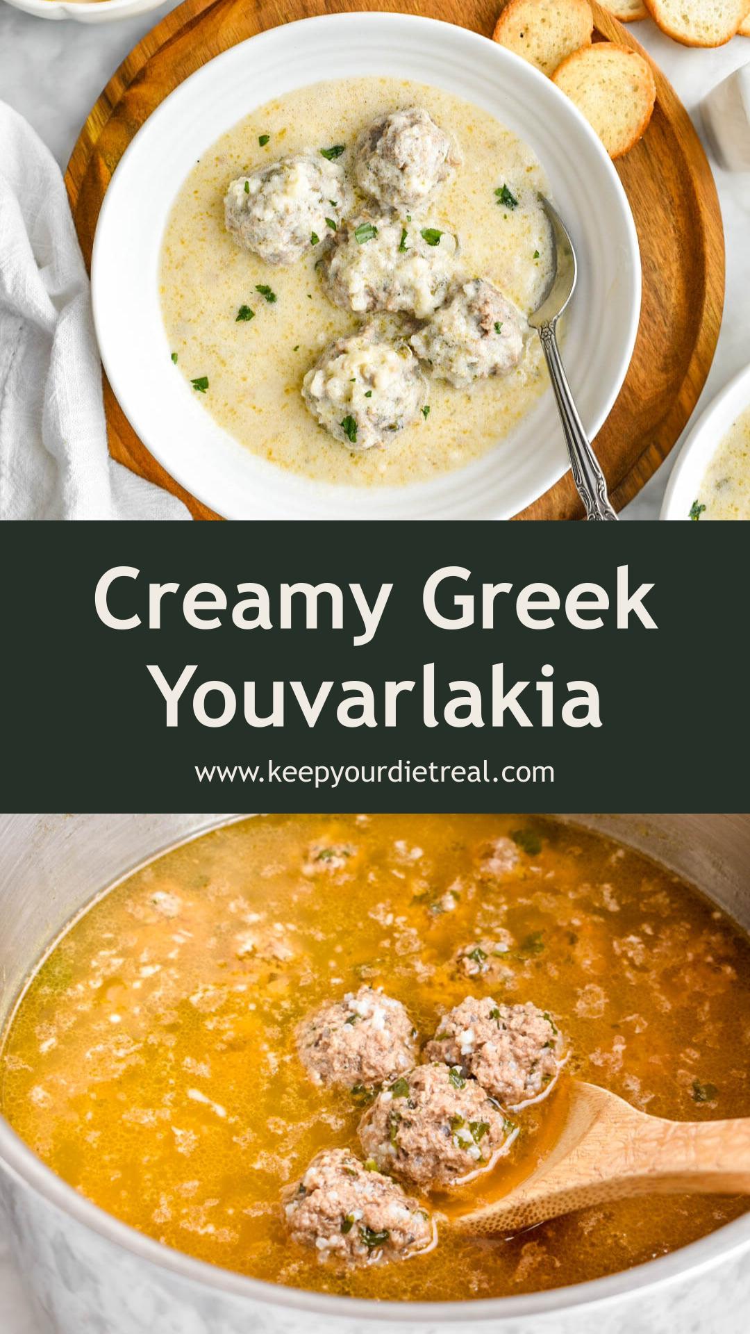 Greek Youvarlakia Avgolemono: Lemon Egg Meatball Soup — pin 1
