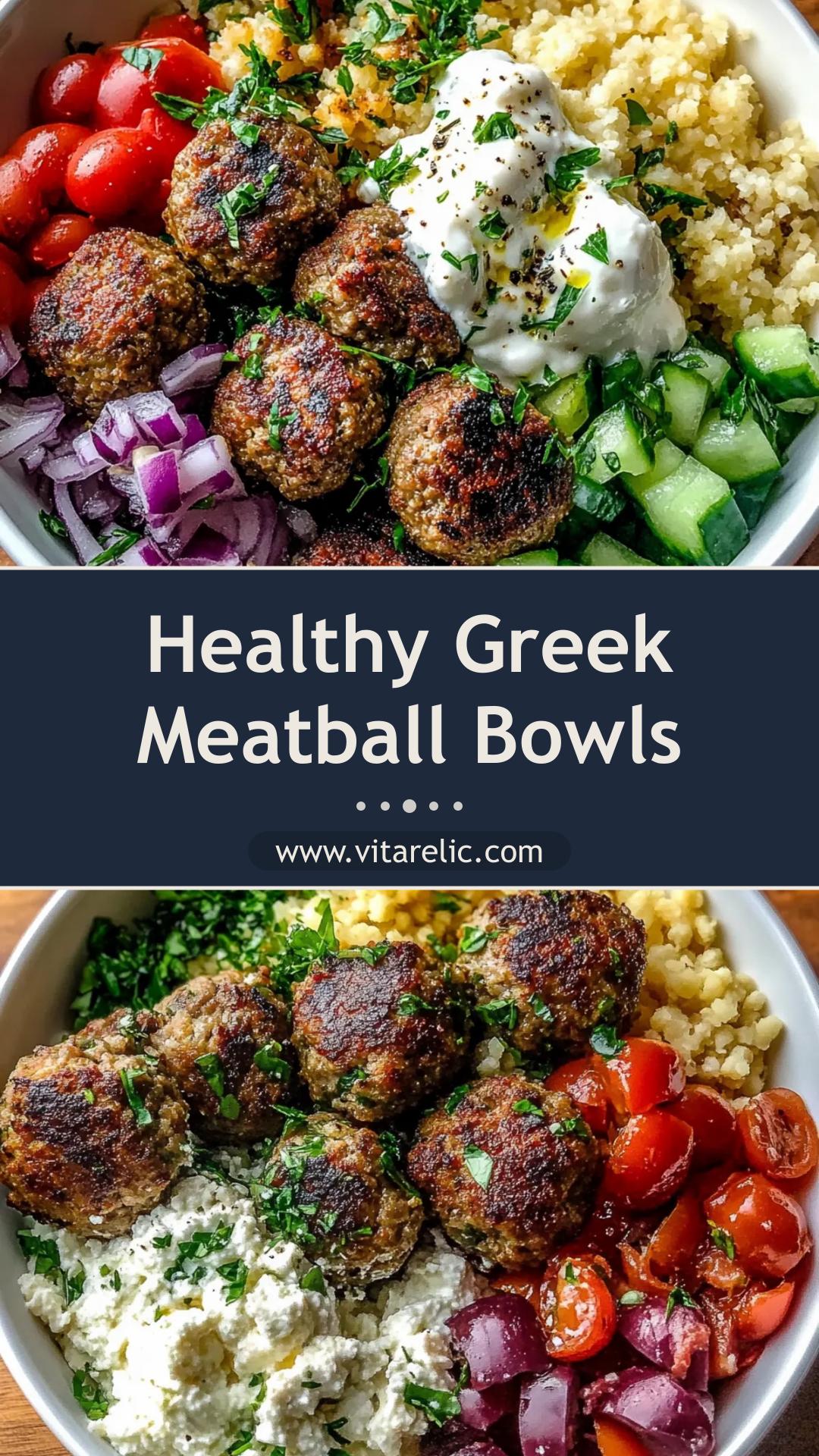 Greek Meatball Bowls with Quinoa and Tzatziki — pin 2
