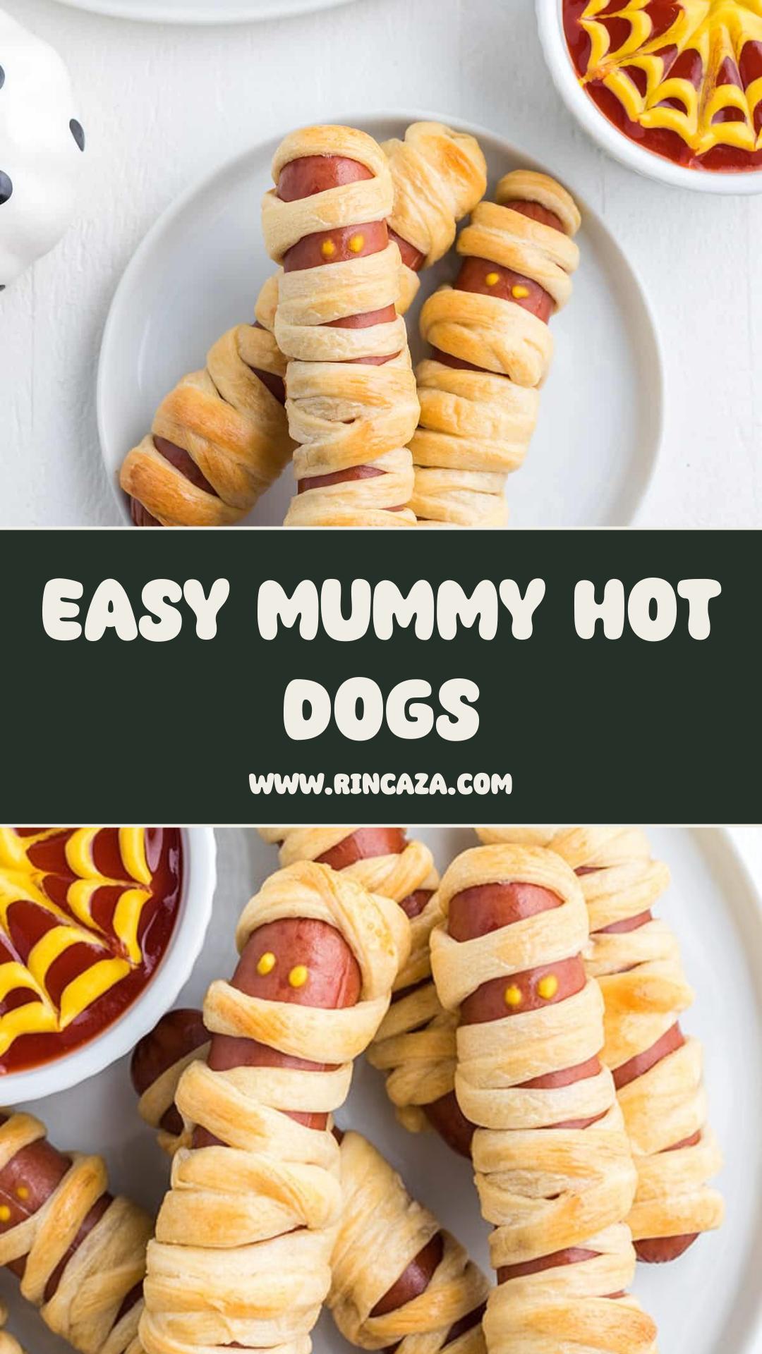 Mummy Hot Dogs with Golden Crescent Roll Bandages — pin 1