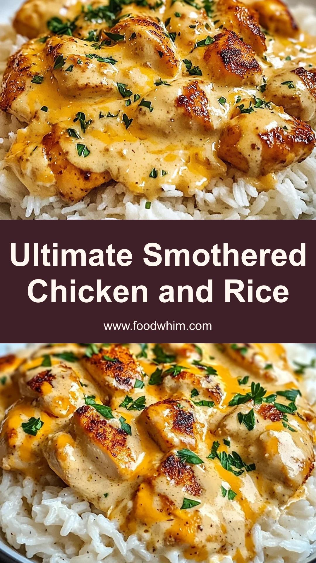 Creamy Smothered Chicken and Rice with Cheddar-Parmesan Sauce — pin 2