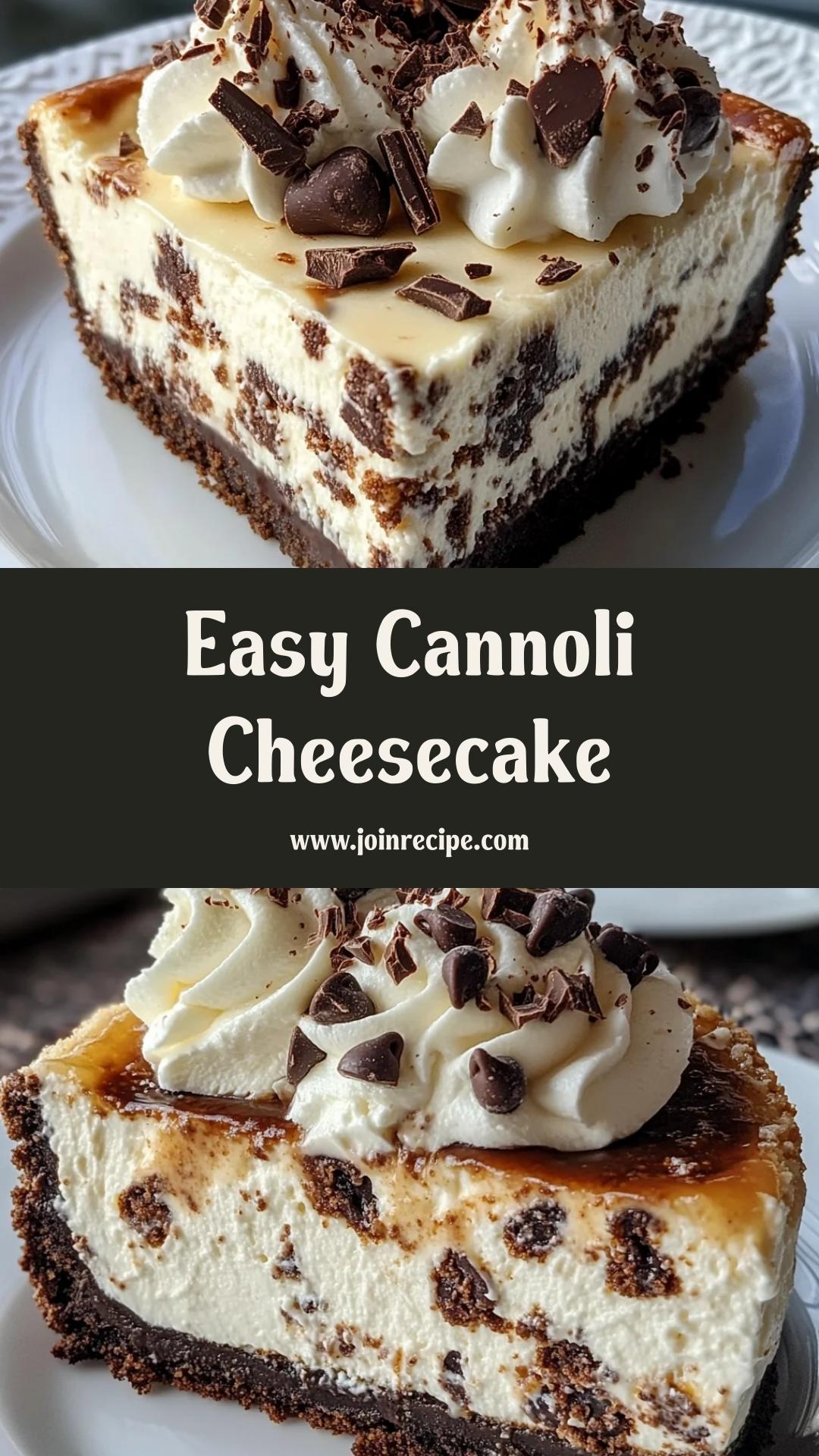 Easy Cannoli Cheesecake: Rich Creamy Dessert with Chocolate Cookie Crust — pin 1