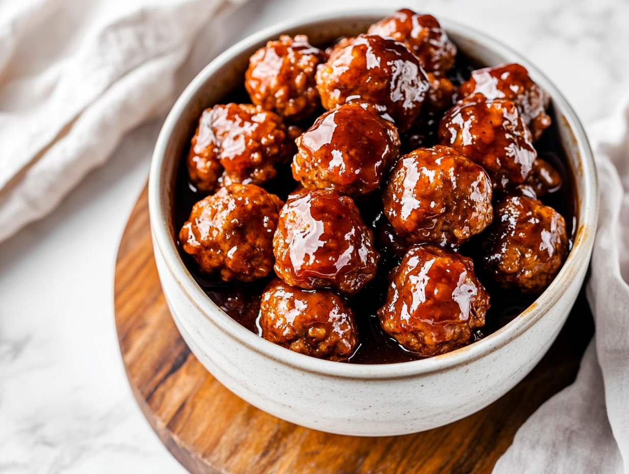 Crockpot Sweet Chili Meatballs with Grape Jelly and Pineapple