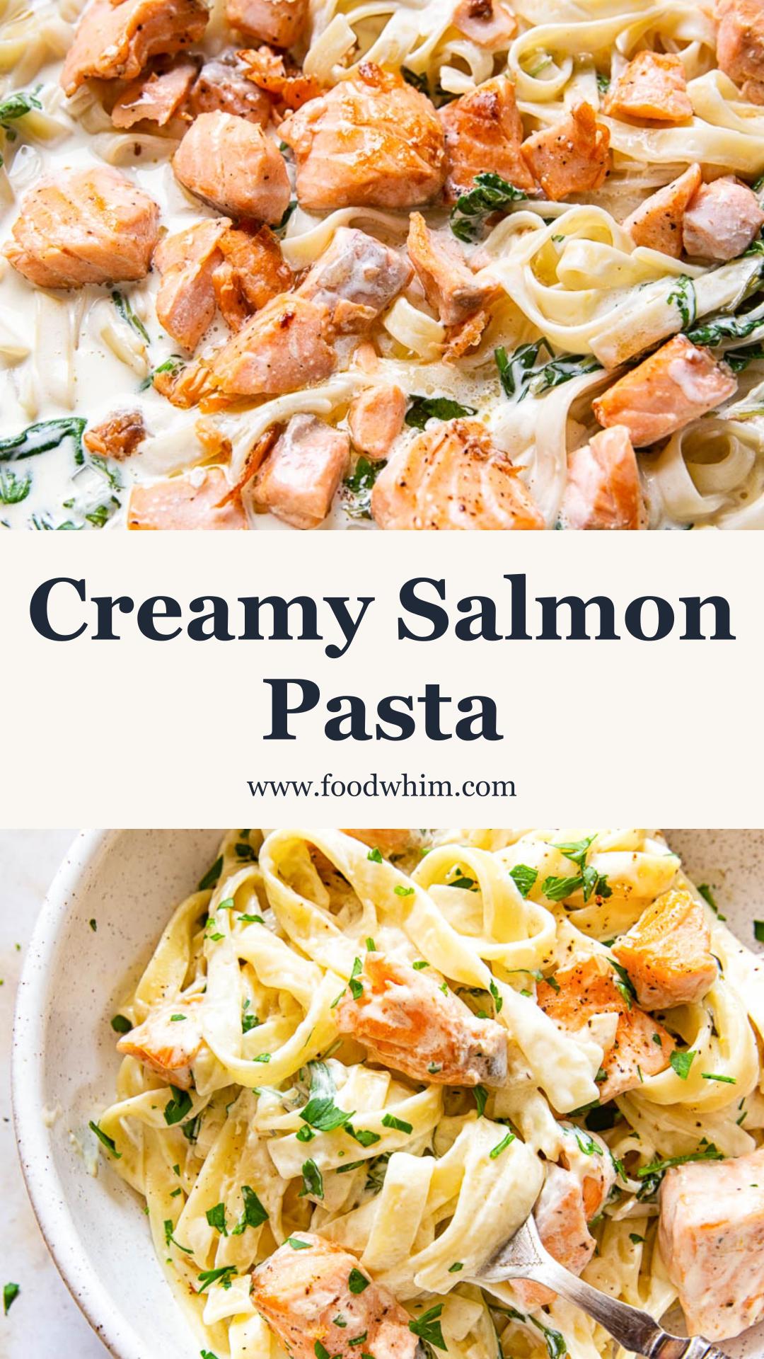 Creamy Salmon Pasta with White Wine Sauce and Mixed Greens — pin 3
