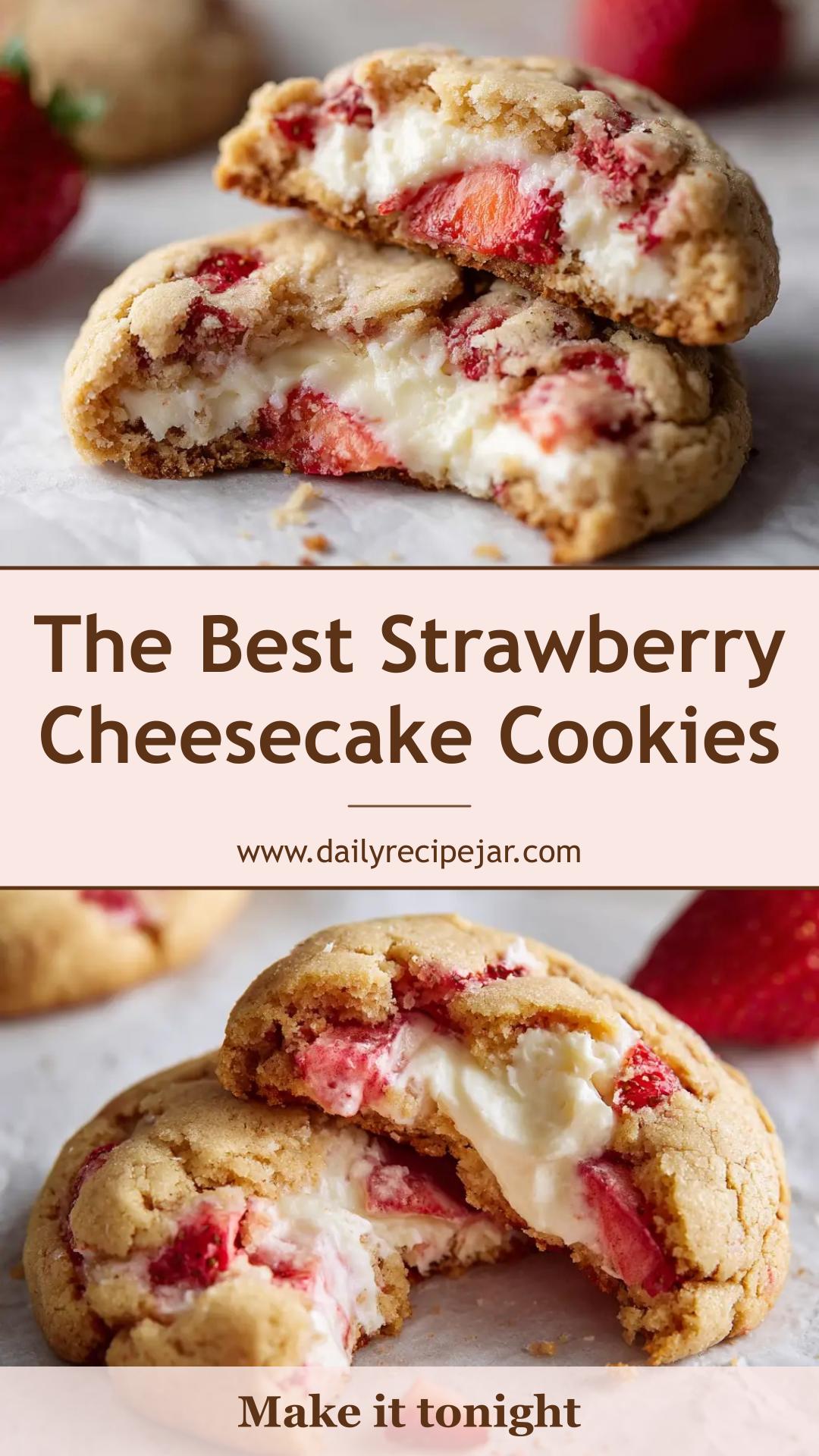 Strawberry Cheesecake Cookies with Fresh Strawberries — pin 2