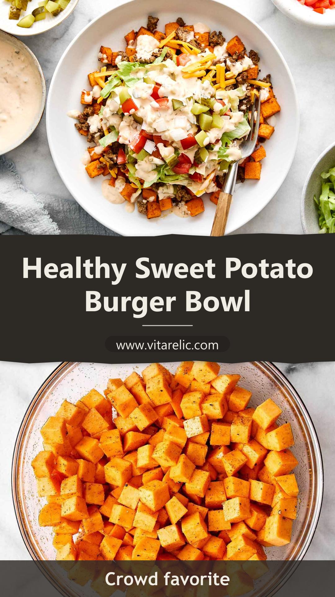 Sweet Potato Burger Bowl with Ground Beef and Burger Sauce — pin 2