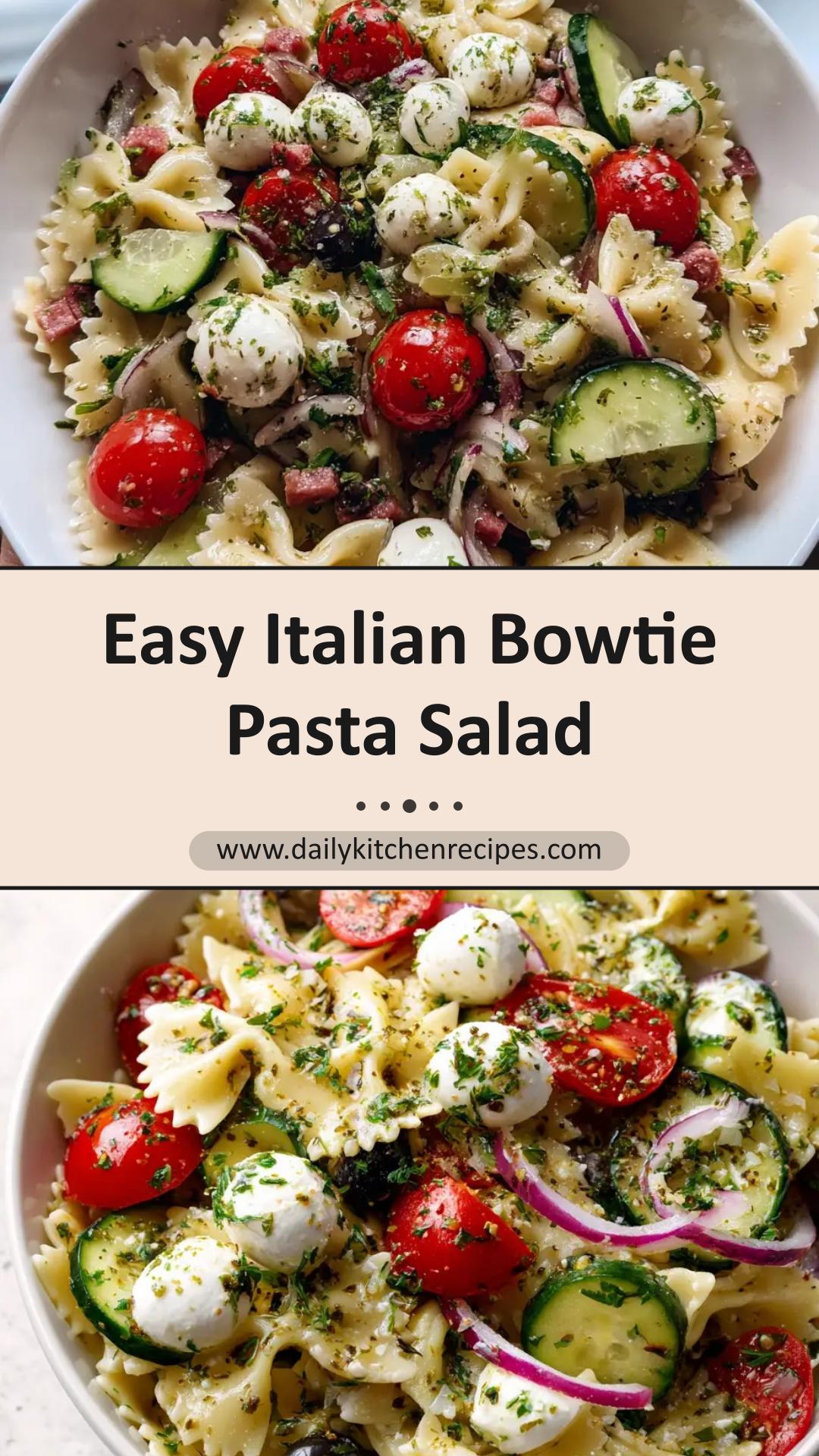 Italian Pasta Salad with Bowties, Salami, and Mozzarella — pin 2