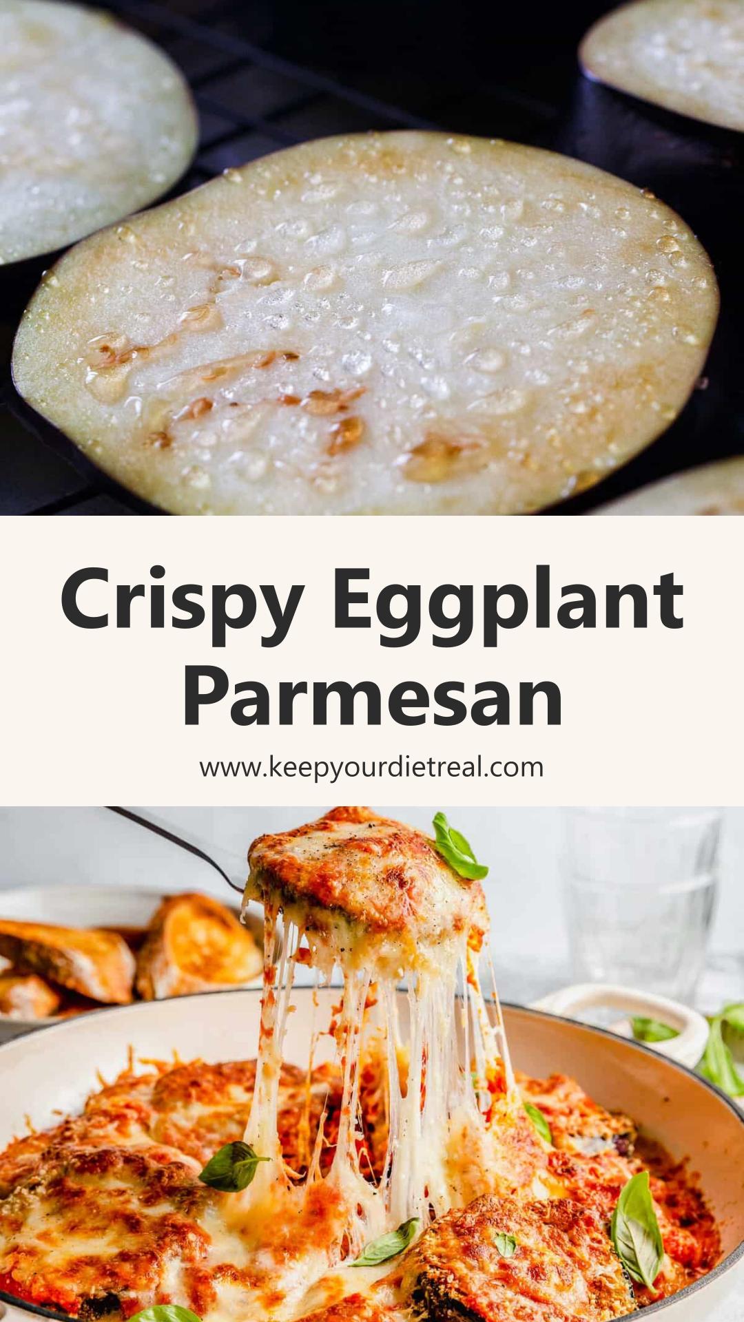 Eggplant Parmesan with Crisp Pan-Fried Layers and Bubbly Cheese — pin 1