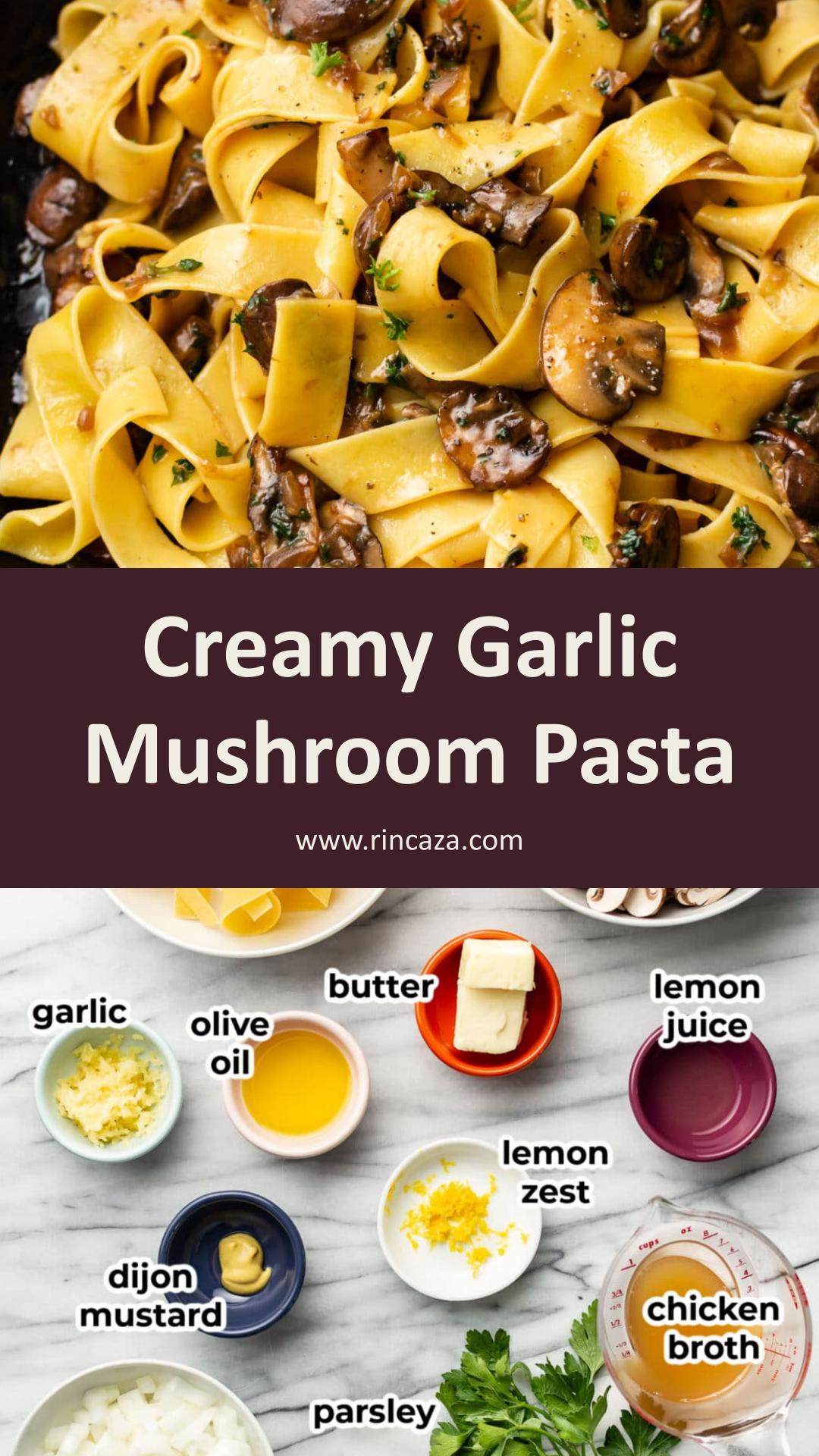 Garlic Mushroom Pasta with Lemon Parmesan Sauce — pin 1