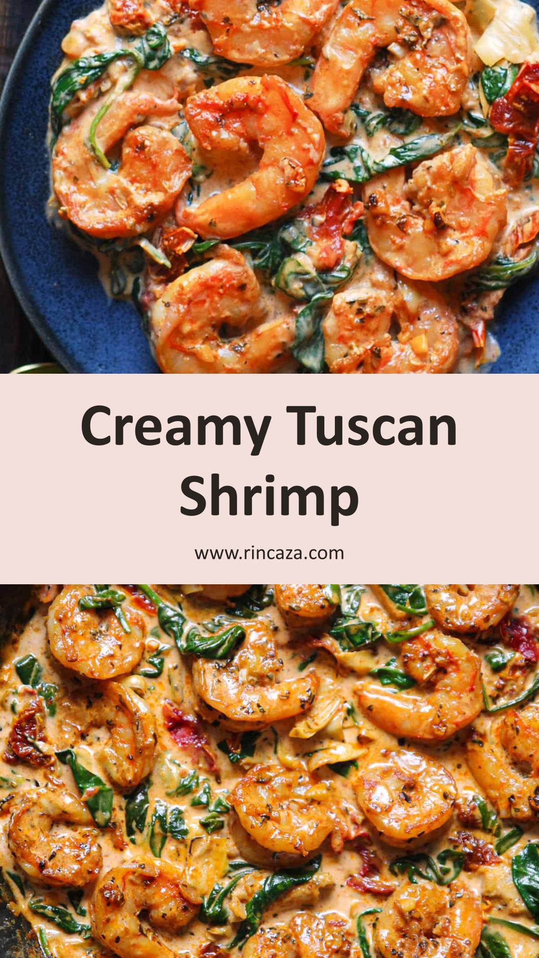 Tuscan Shrimp with Garlic Cream Sauce, Spinach, and Artichokes — pin 1