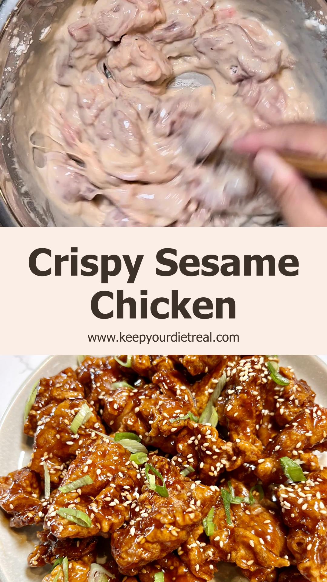 Sesame Chicken with Crispy Battered Chicken and Sweet Sesame Glaze — pin 1