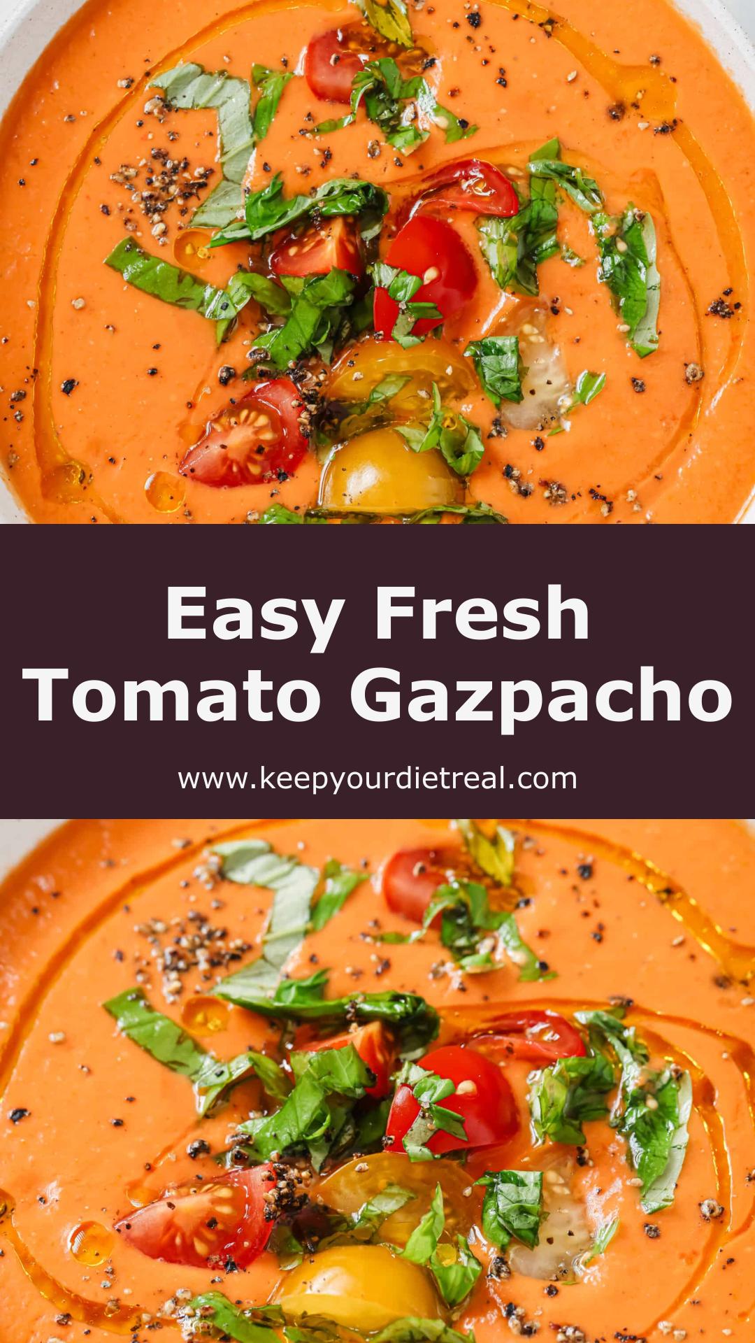 Fresh Tomato Gazpacho with Cucumber: Smooth Chilled Summer Soup — pin 1
