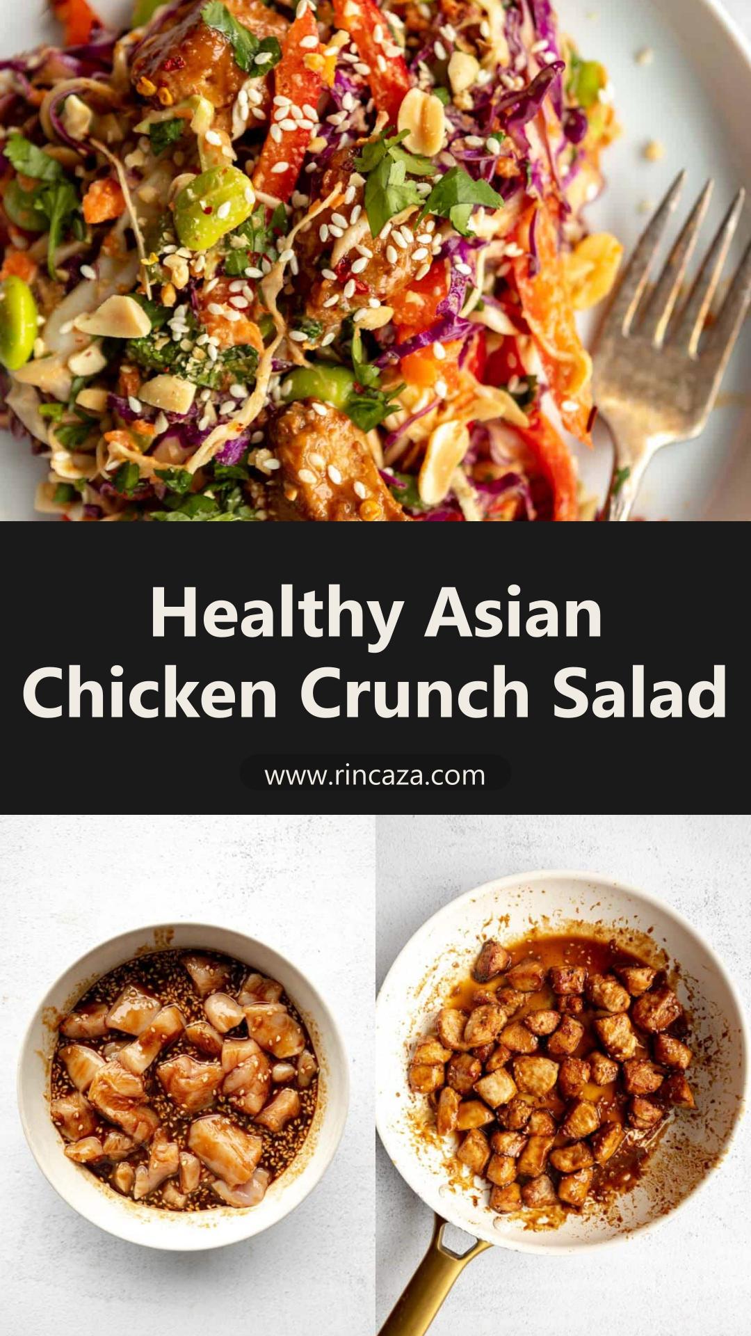 Asian Chicken Crunch Salad with Sesame Chicken and Peanut Dressing — pin 2