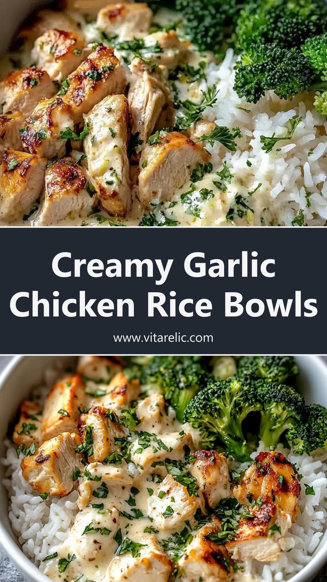 Creamy Garlic Chicken Rice Bowls with Parmesan Sauce and Broccoli — pin 4