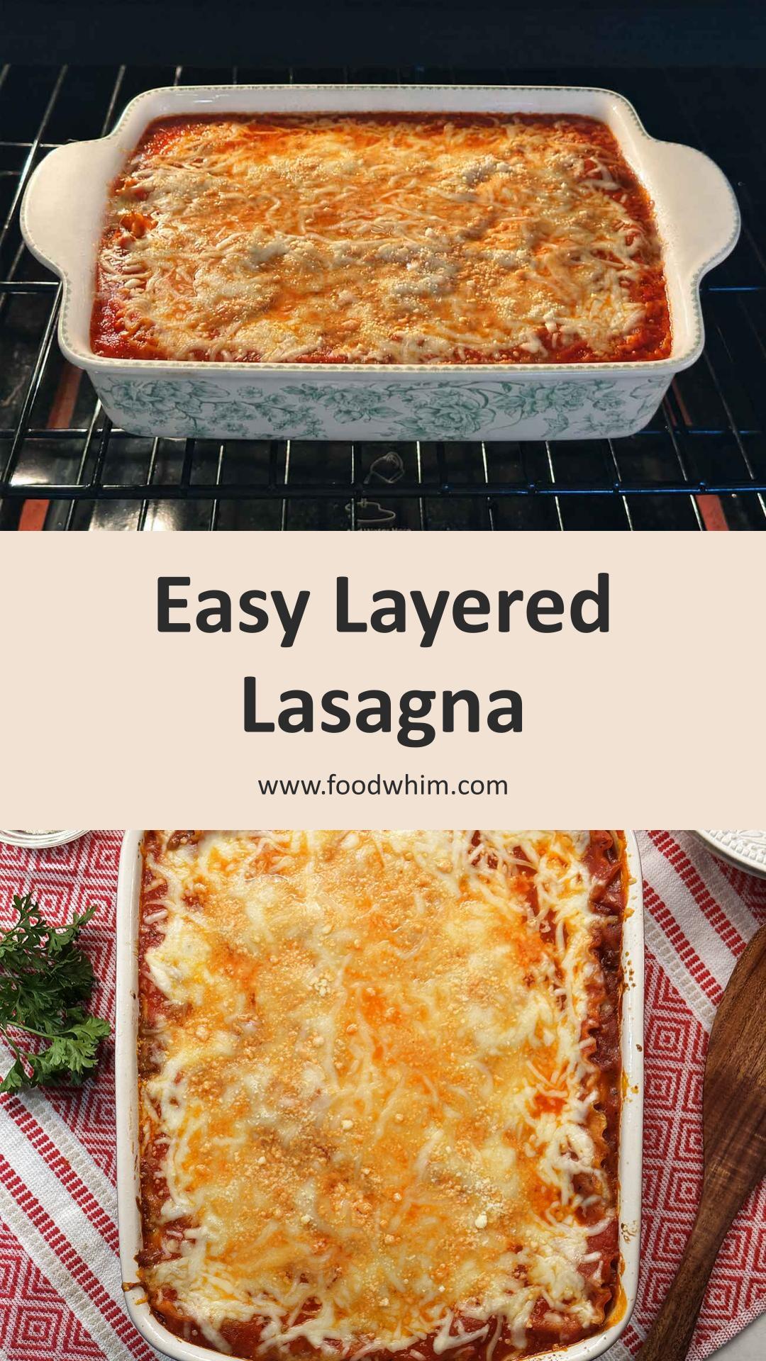 Easy Lasagna: Layered with Homemade Meat Sauce and Seasoned Cottage Cheese — pin 1