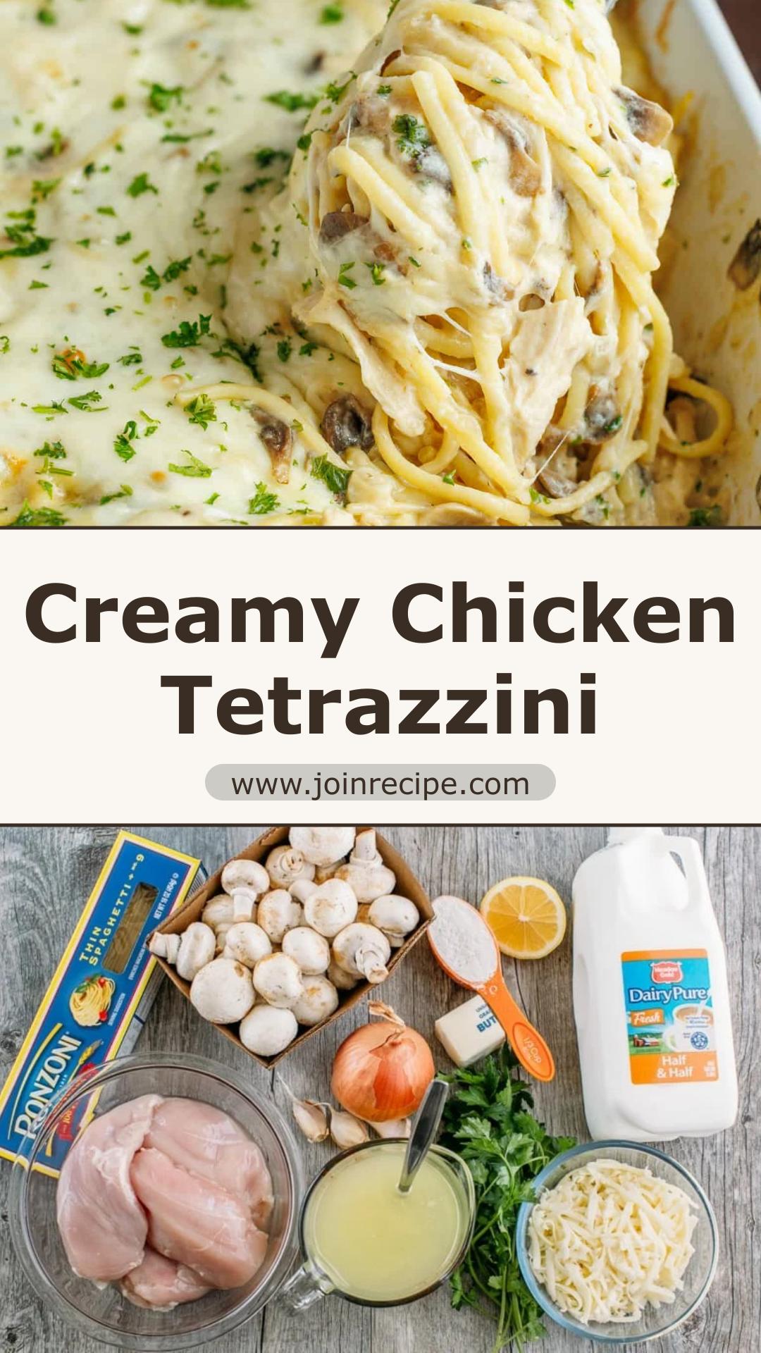 Chicken Tetrazzini with Creamy Mushroom Sauce and Mozzarella — pin 1