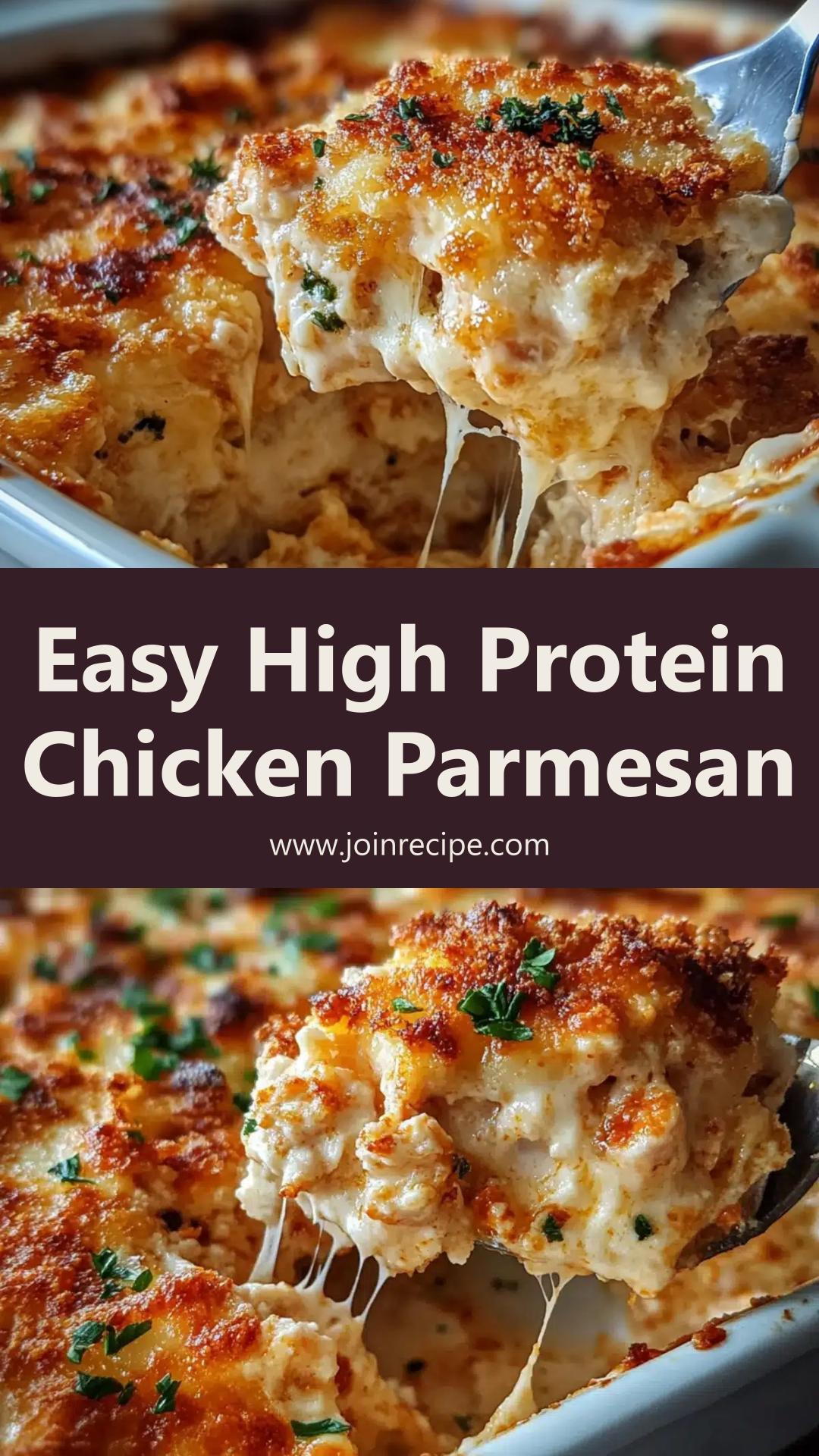 High Protein Chicken Parmesan Casserole: Creamy Layers of Cheesy Comfort — pin 1