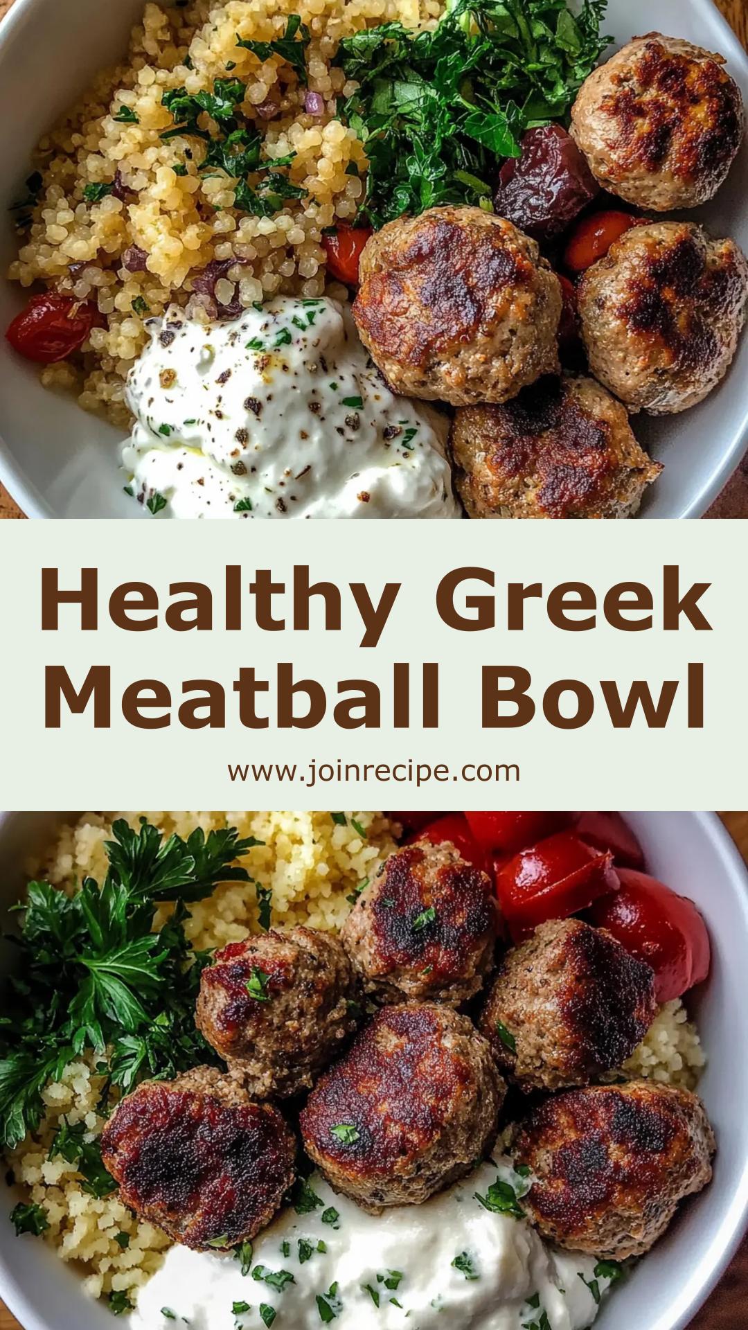 Greek Meatball Bowl with Savory Lamb and Quinoa — pin 2