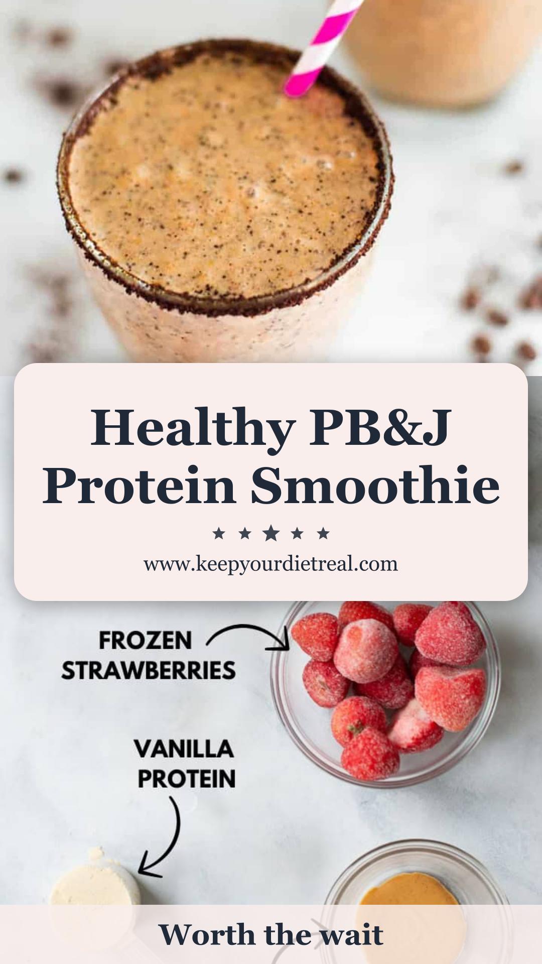 PB&J Protein Smoothie with Frozen Strawberries — pin 1