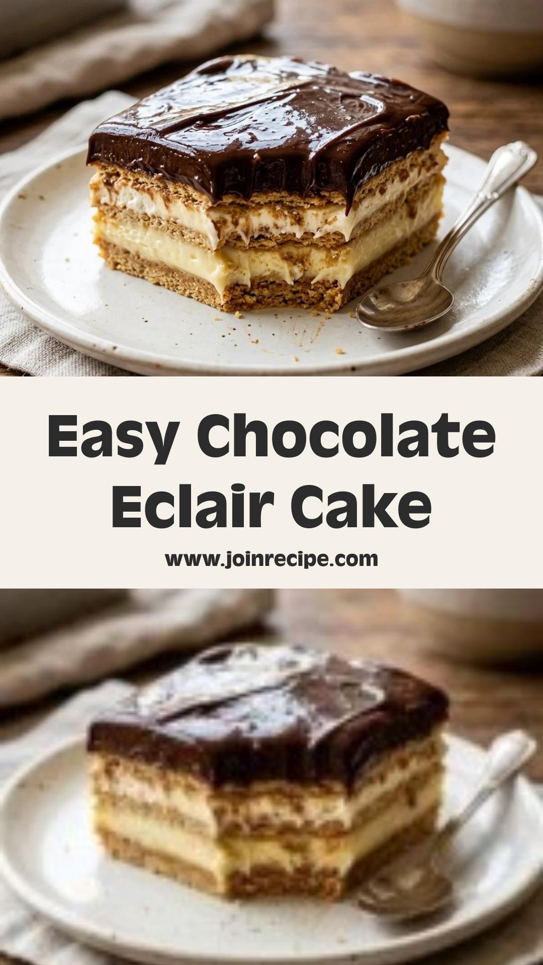 Chocolate Eclair Cake: A No-Bake Delight with Layers of Creamy Goodness — pin 1