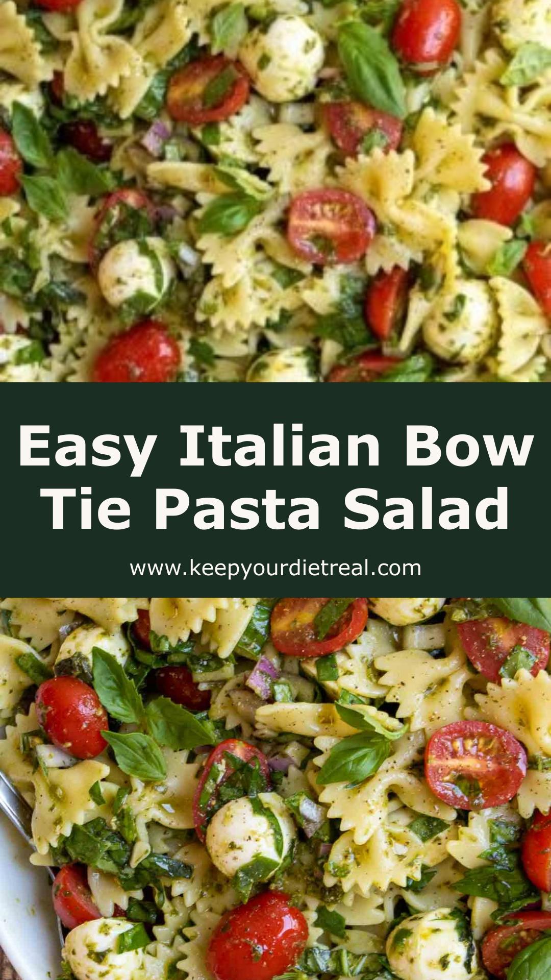 Italian Bow Tie Pasta Salad with Pesto, Bocconcini, and Cherry Tomatoes — pin 2