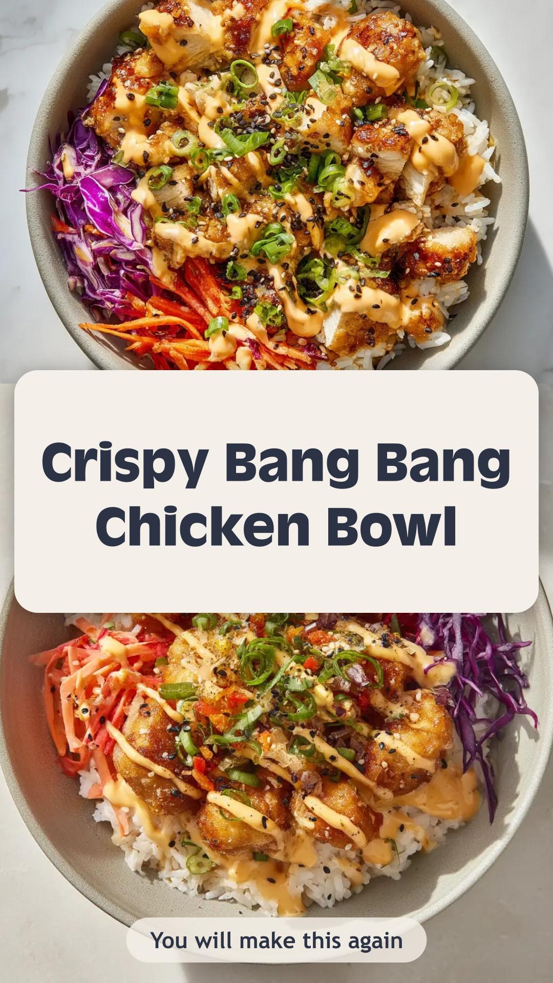 Bang Bang Chicken Bowl with Crispy Chicken and Spicy Sauce — pin 1