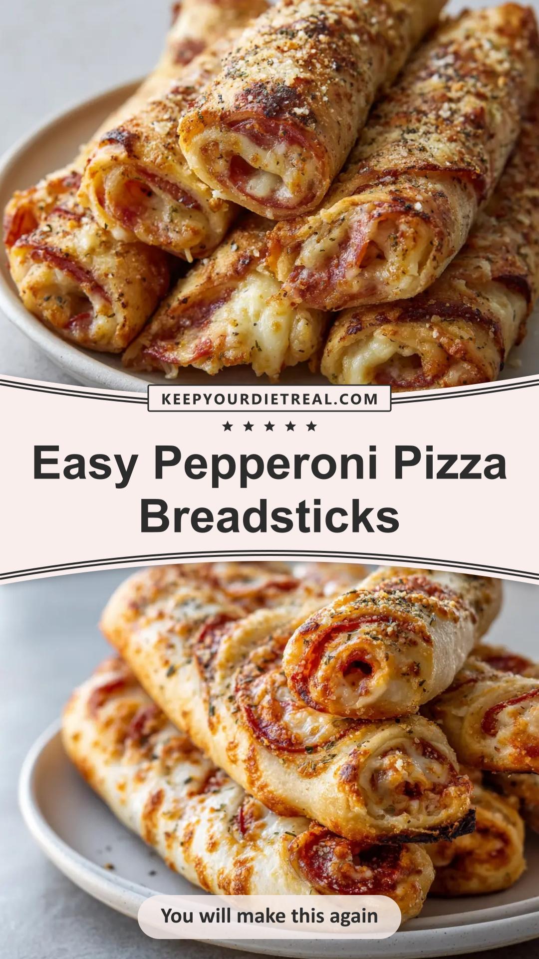 Pepperoni Pizza Roll Breadsticks with Garlic Butter and Mozzarella — pin 1