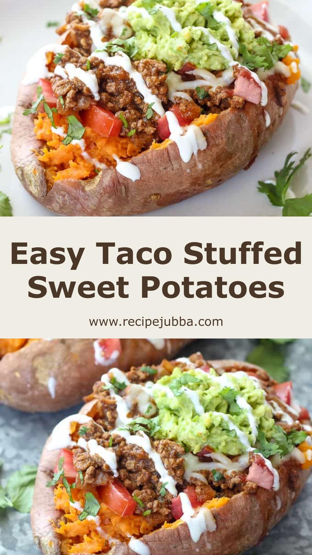 Taco Stuffed Sweet Potatoes with Thick Ground Beef Salsa Filling — pin 1